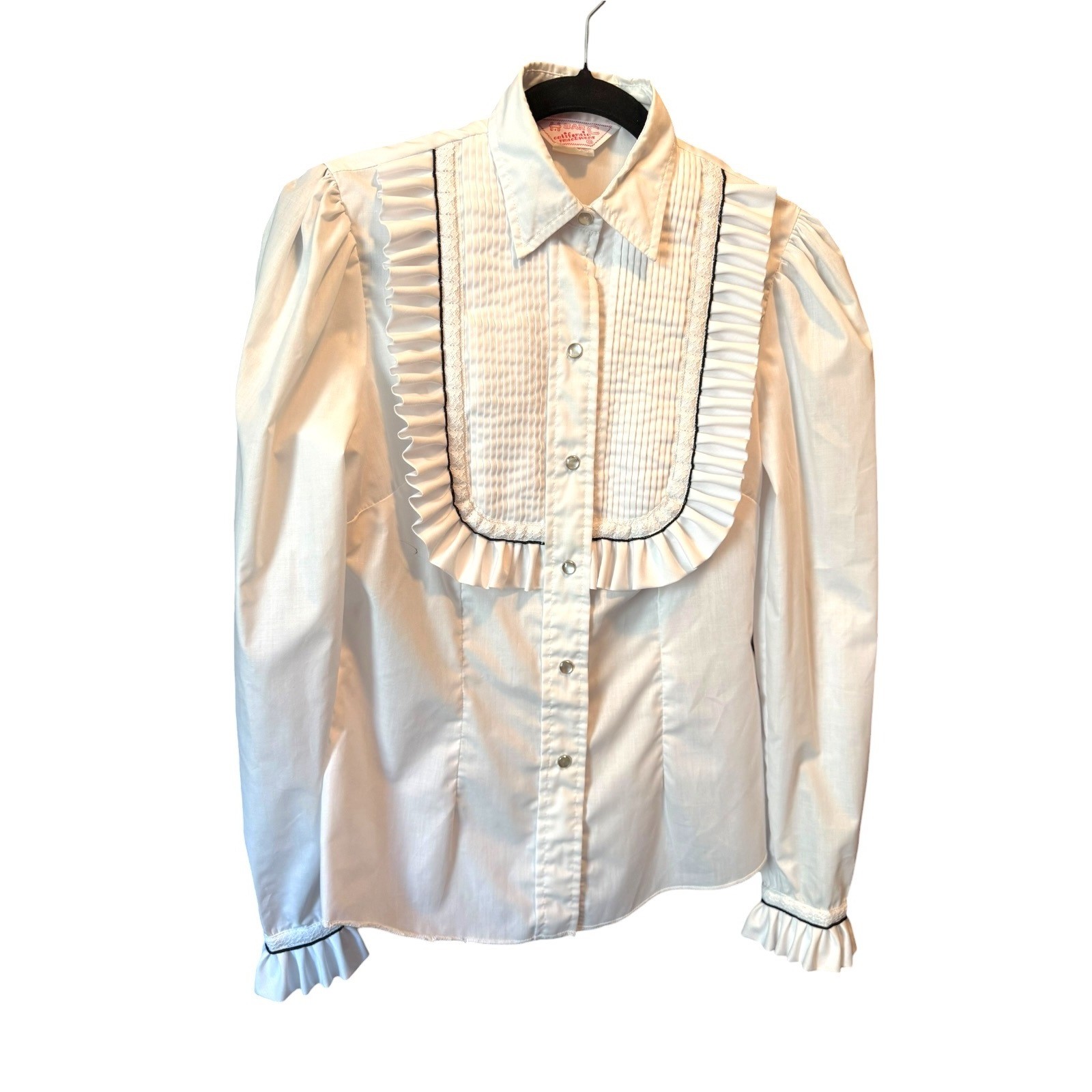 VTG H Bar C California Ranchwear White Ruffle Pintuck Western Blouse Size 34