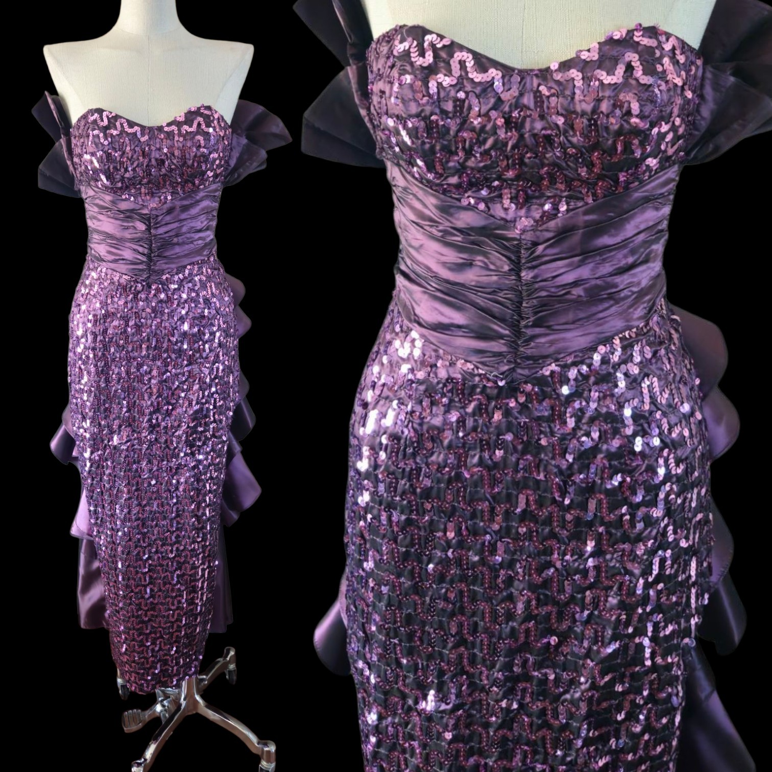 Vintage 1980s Plum Purple Gunnesax Strapless Prom Dress Mkd Sz 3/4