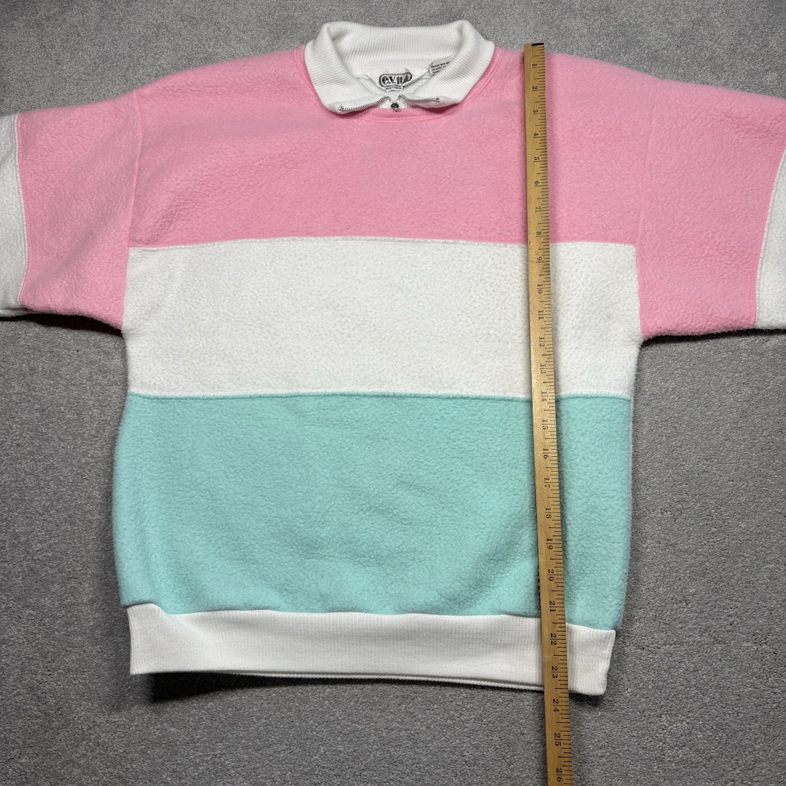 80s 90s Pastel Color Block Fleece Pullover Sweater Women’s M Vintage E.V. LTD