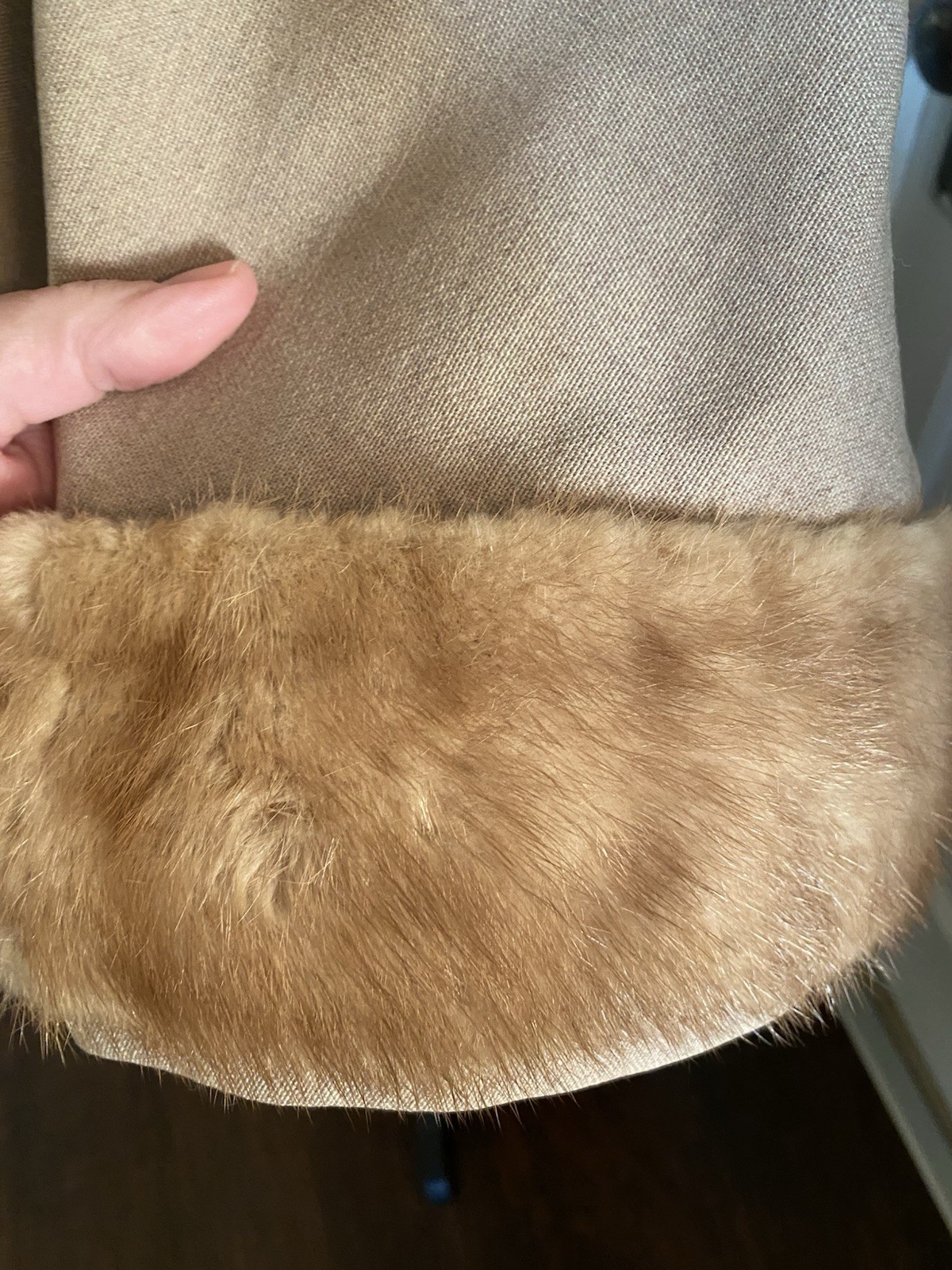 Vintage 1950s Tan Wool Swing Coat Real Mink Fur Collar Cuffs 46” Bust Nice!!!