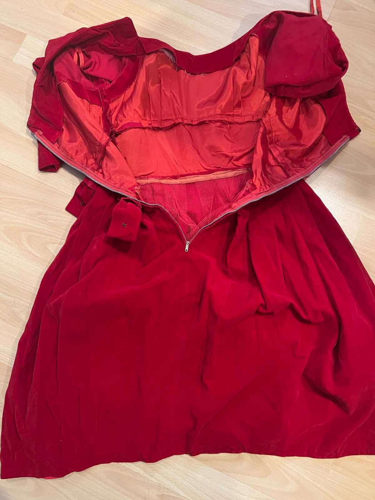 1950’S VELVET BOW TRIM A-LINE FULL DRESS SIZE XS XSMALL