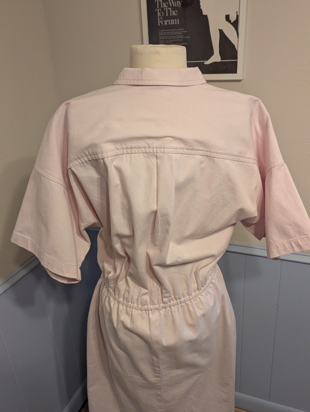 L-XL Vintage 80s 90s Katherine Stephens Pink Shirt Dress Midi Cotton Casual