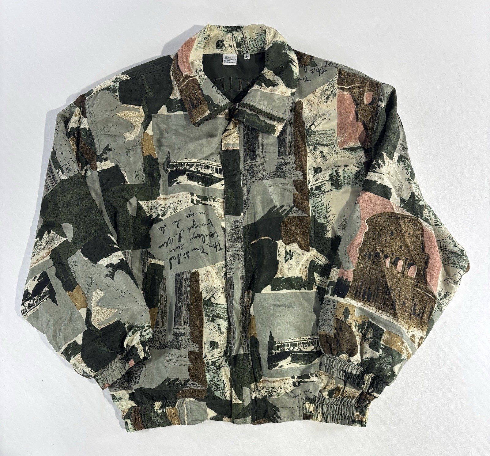 Vintage Fuda International Silk Bomber Jacket Size M Italian Abstract