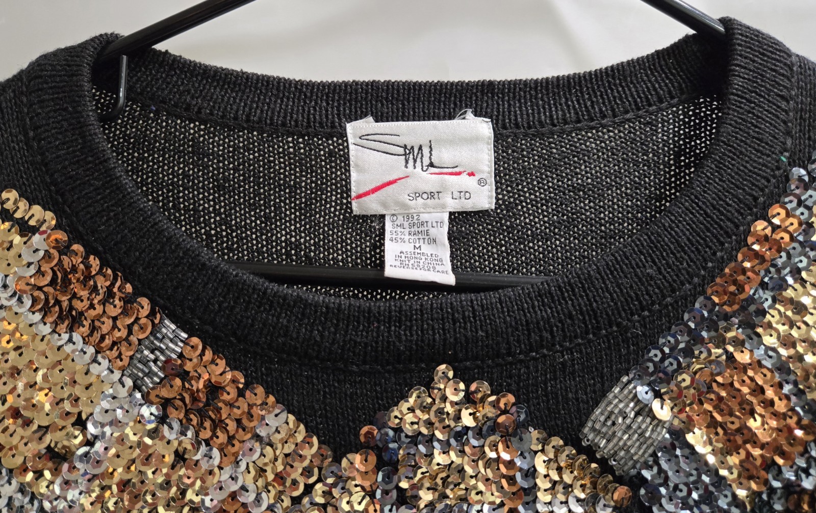 Women’s Vintage SML Sport Ltd Black Sweater Wjth Bronze Sequins Size MED 1992