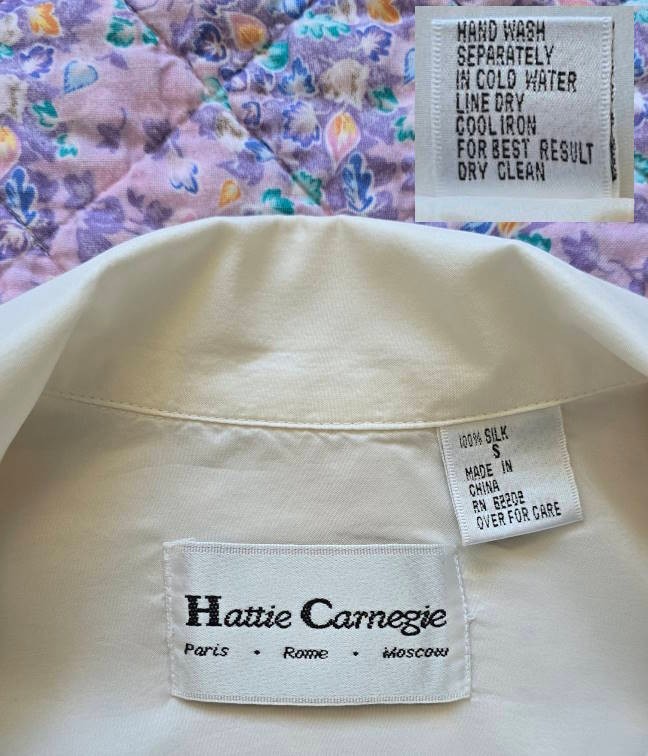 Hattie Carnegie white silk blouse, unused NWOT, small from 1980s so runs larger