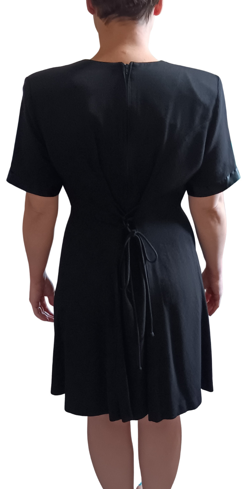 Vintage Emblem Petites Black Tuxedo Mini Dress Corset Lace-Up Back Goth 90s