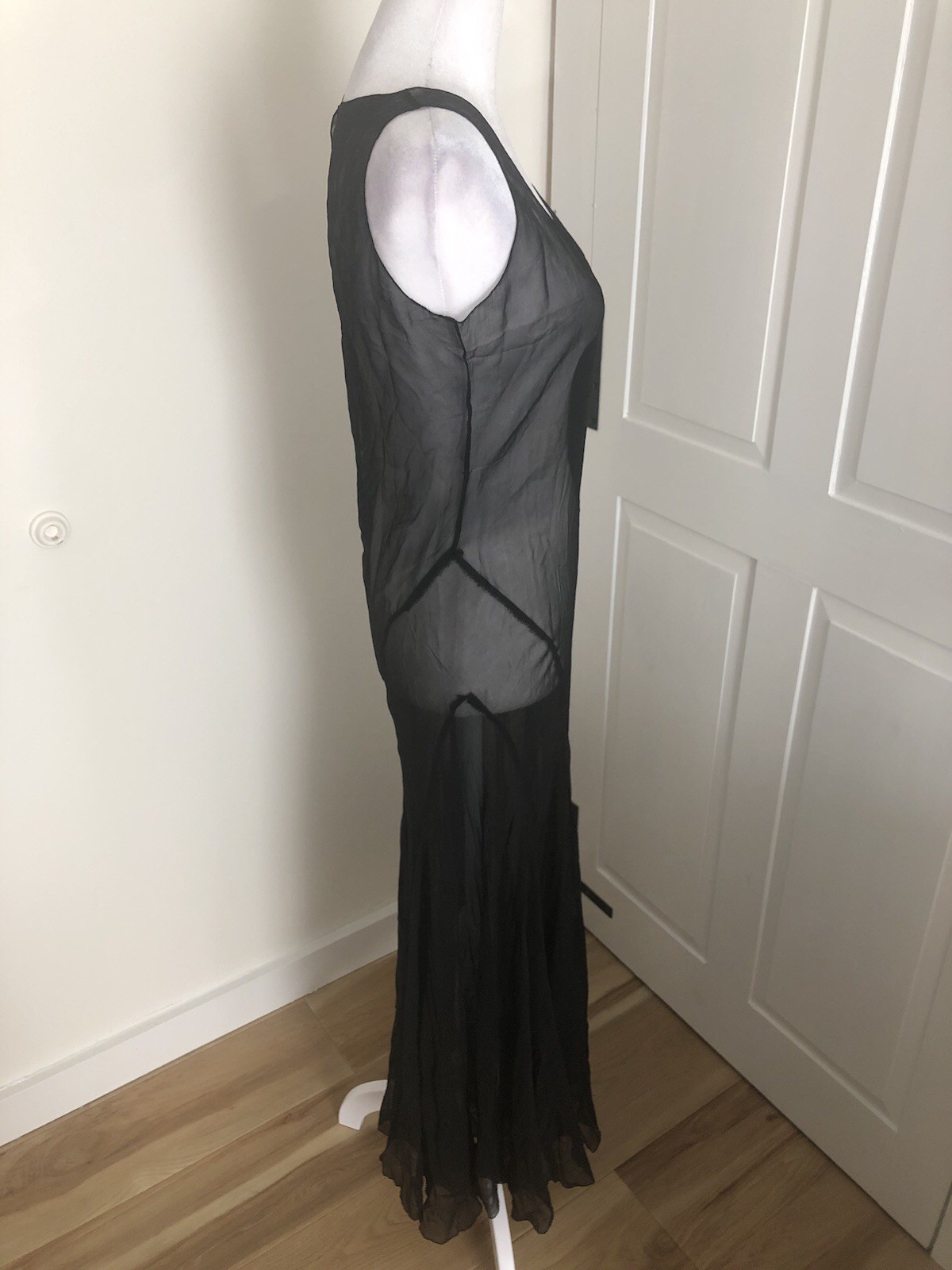 Vintage 1920s 1930s Sheer Black Slip Dress XS S Sexy Goth Silk Overdress ArtDeco