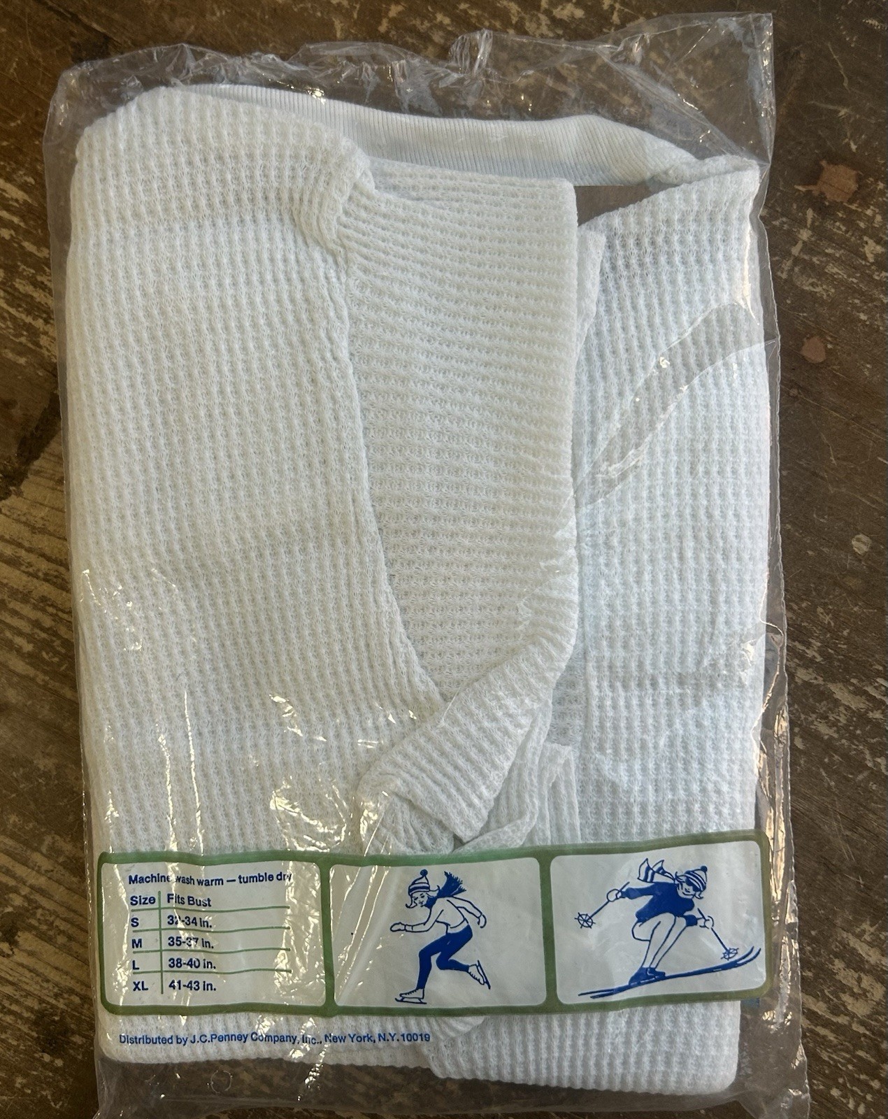 NOS Vintage VALENTINES Waffle Knit Thermal Underwear Long Sleeve Top XL USA