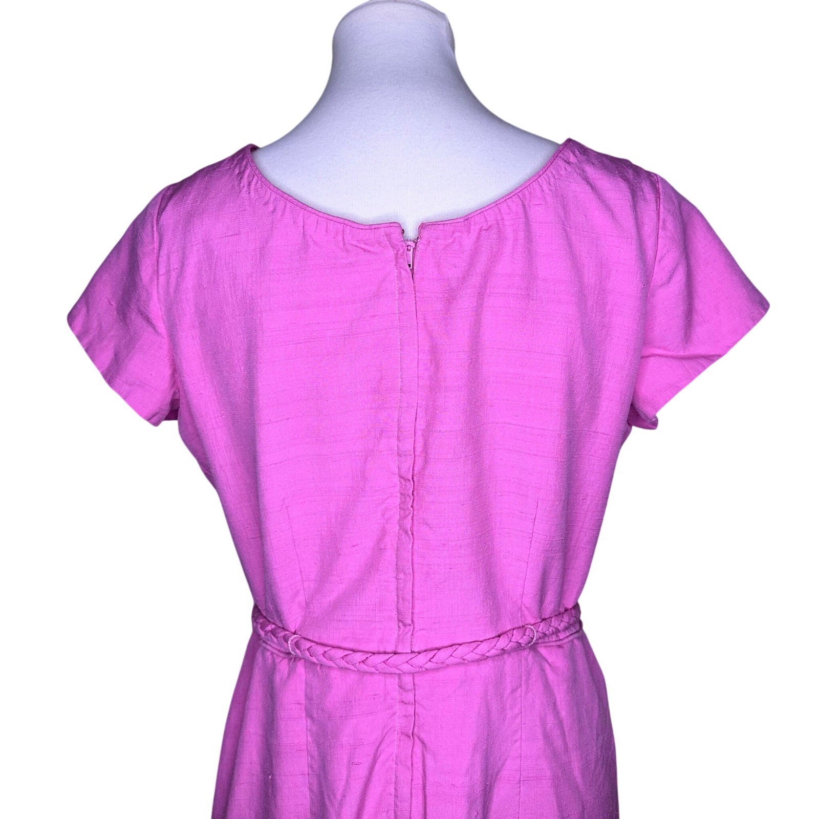 Vintage 1960s Pink Doupioni Silk Sheath Dress Italy Couleur Fabrics Braided Belt