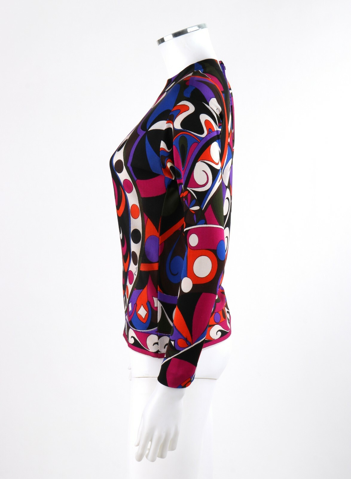 EMILIO PUCCI c.1960’s Geometric Wave Abstract Signature Print Silk Jersey Top