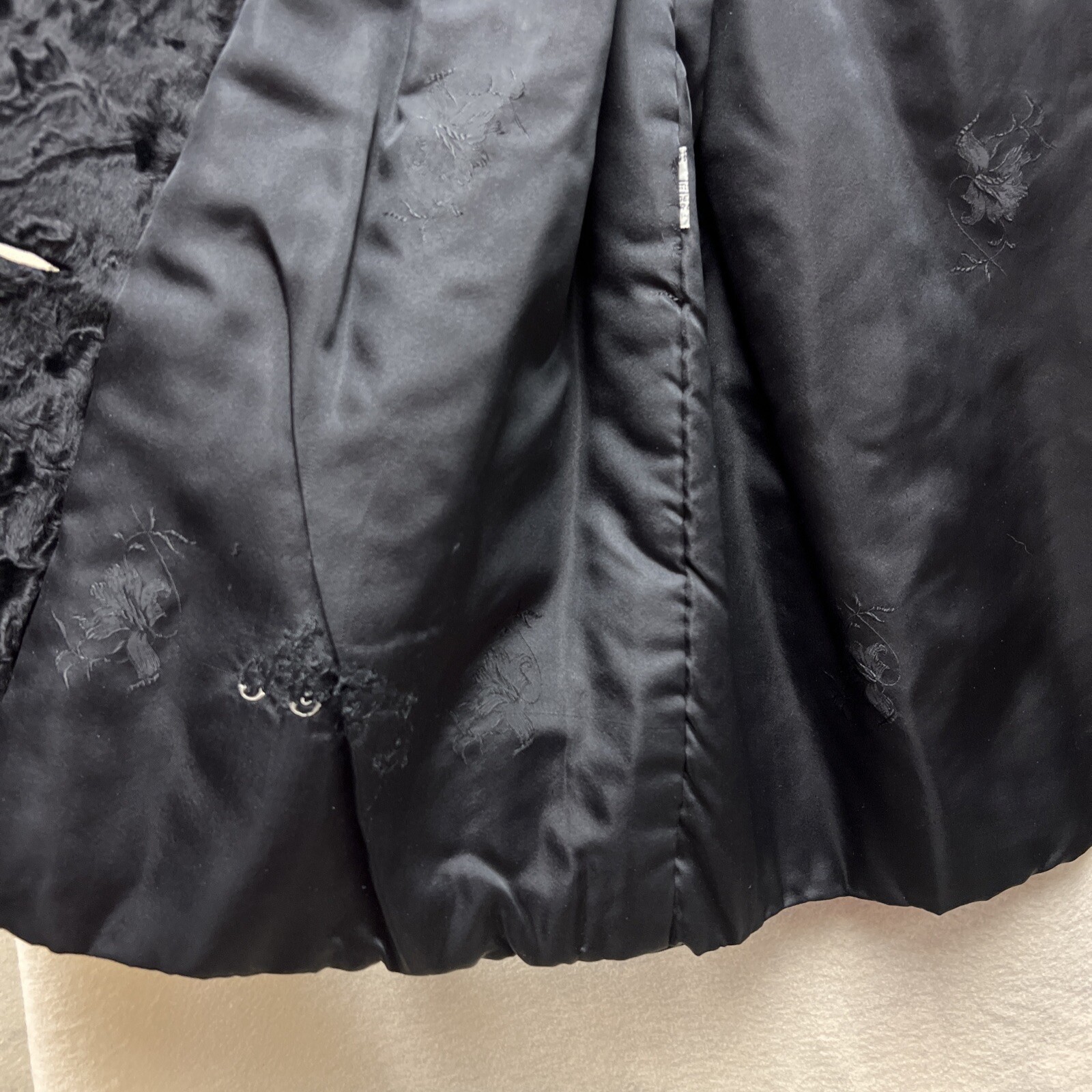 Vintage Bramson Fur Coat Womens S/M Black Curly Persian Lamb Mink Cropped Jacket