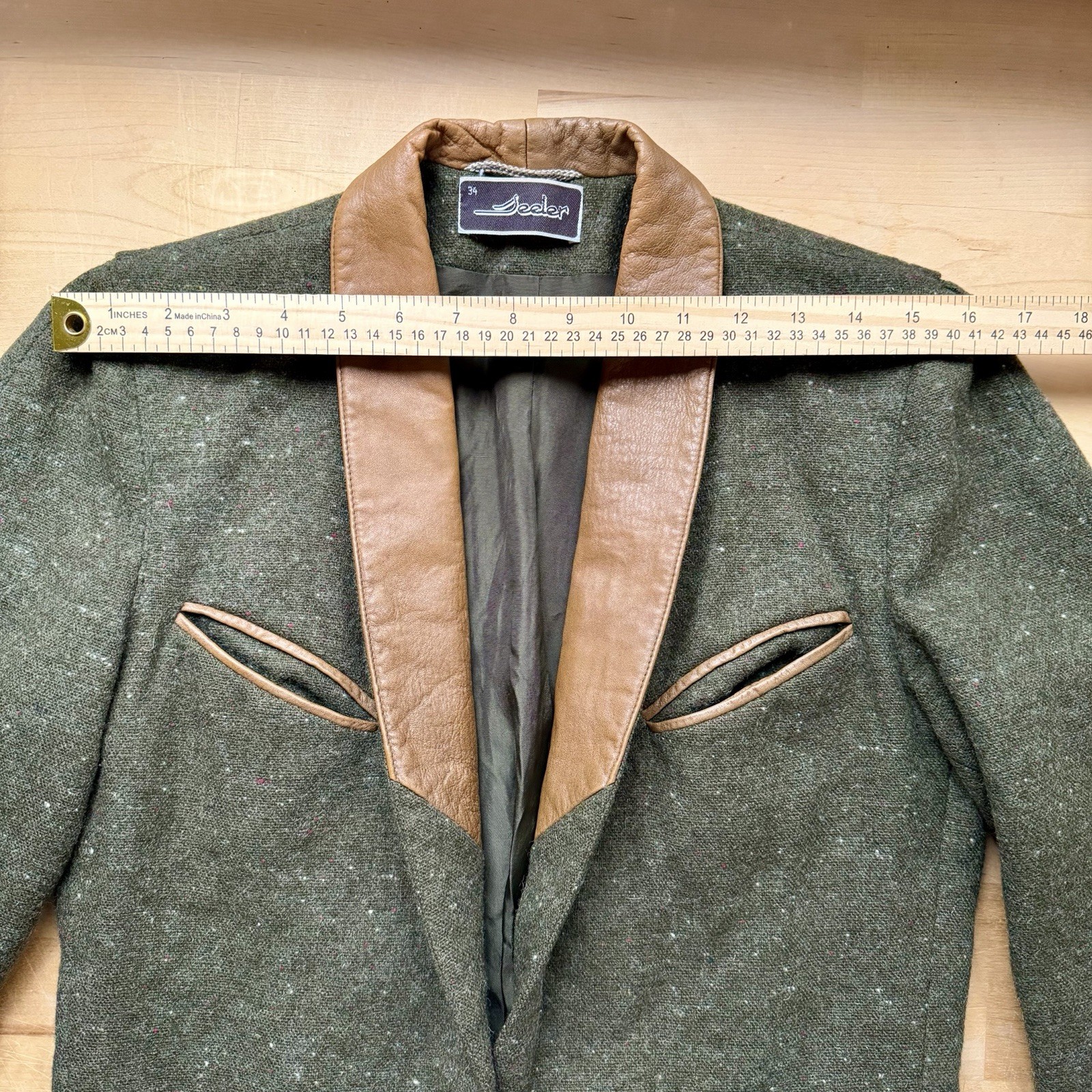 Vintage SEELER West Germany Wool Jacket Nappa Leather Field Coat Trachten Blazer