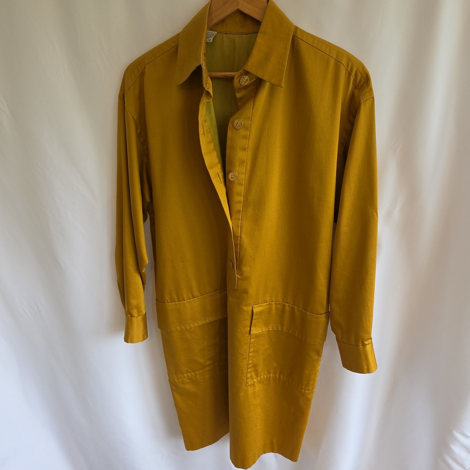 Vintage Bill Blass Mustard Yellow Popover Shirt Dress Oversized Utility Lined 10
