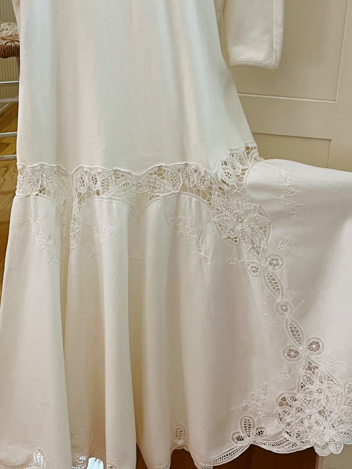 VTG 70s/80 G.Y.M. California 100% Cotton/Linen Imported Lace Ivory Maxi Dress