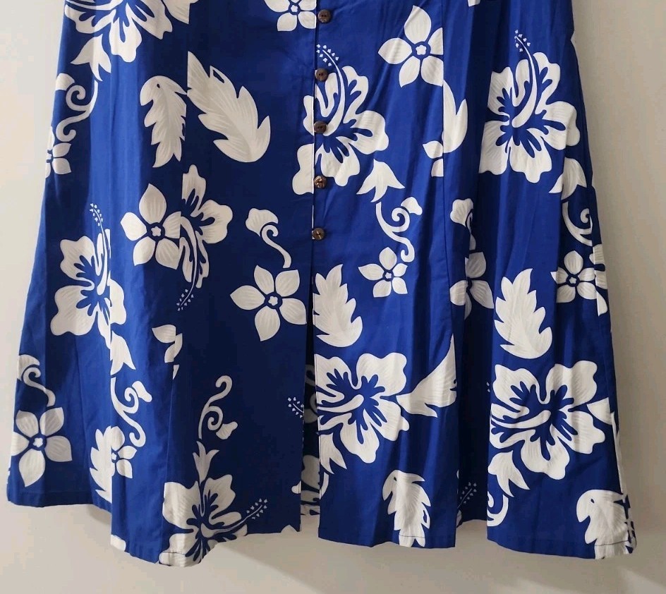 Tiki Palm Hawaiian XXL Blue White Kaftan Cottage Beach Button Up NWT NOS VTG