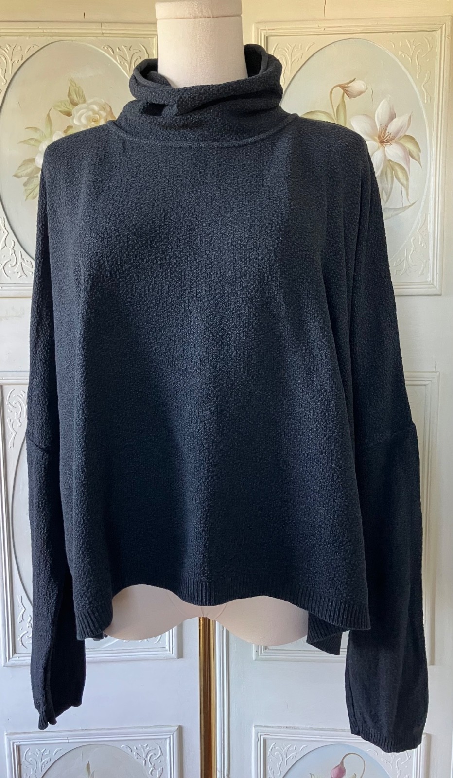 VTG 90s STEPHANIE SCHUSTER BLACK MOCK NECK PULLOVER SWEATER COTTON TUNIC GUC O/S