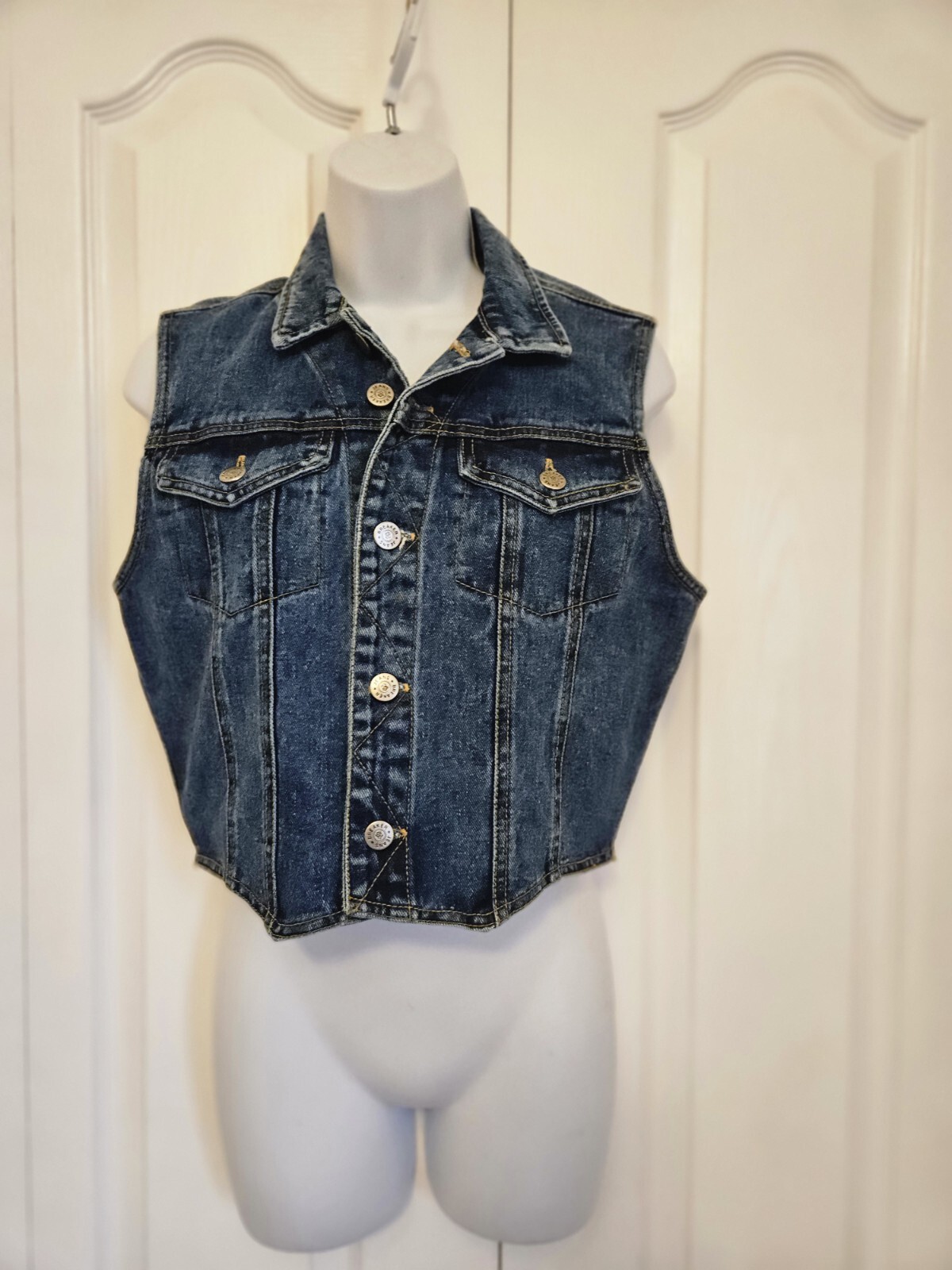 Vintage 90s Breaker Jeans Womens Vest Size Small Button Down Denim Biker