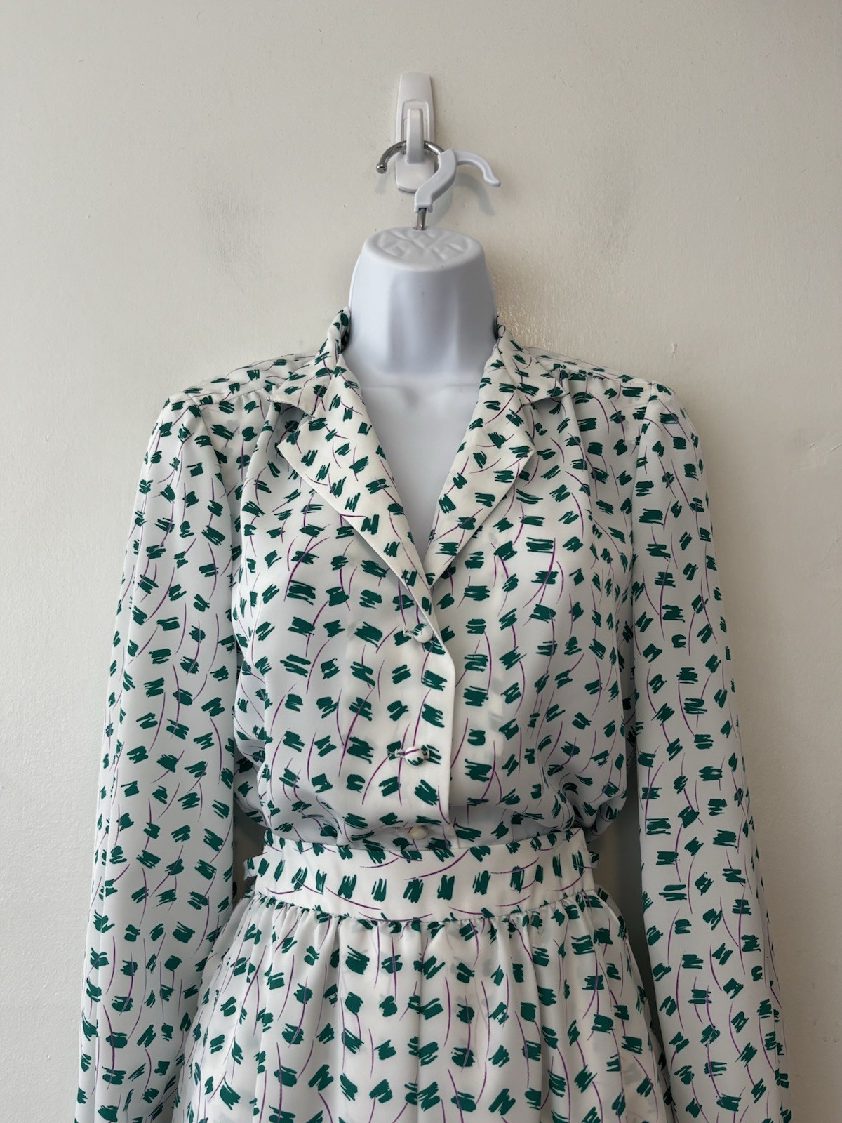 Vintage Young Traditions Blouse Skirt Set Women Small Medium Green Purple 80s