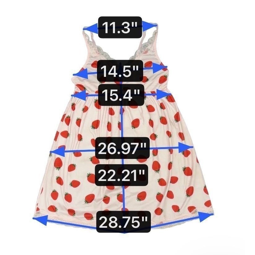 AVIDLOVE Strawberry Print Nightgown Slip Dress Pink White Size M