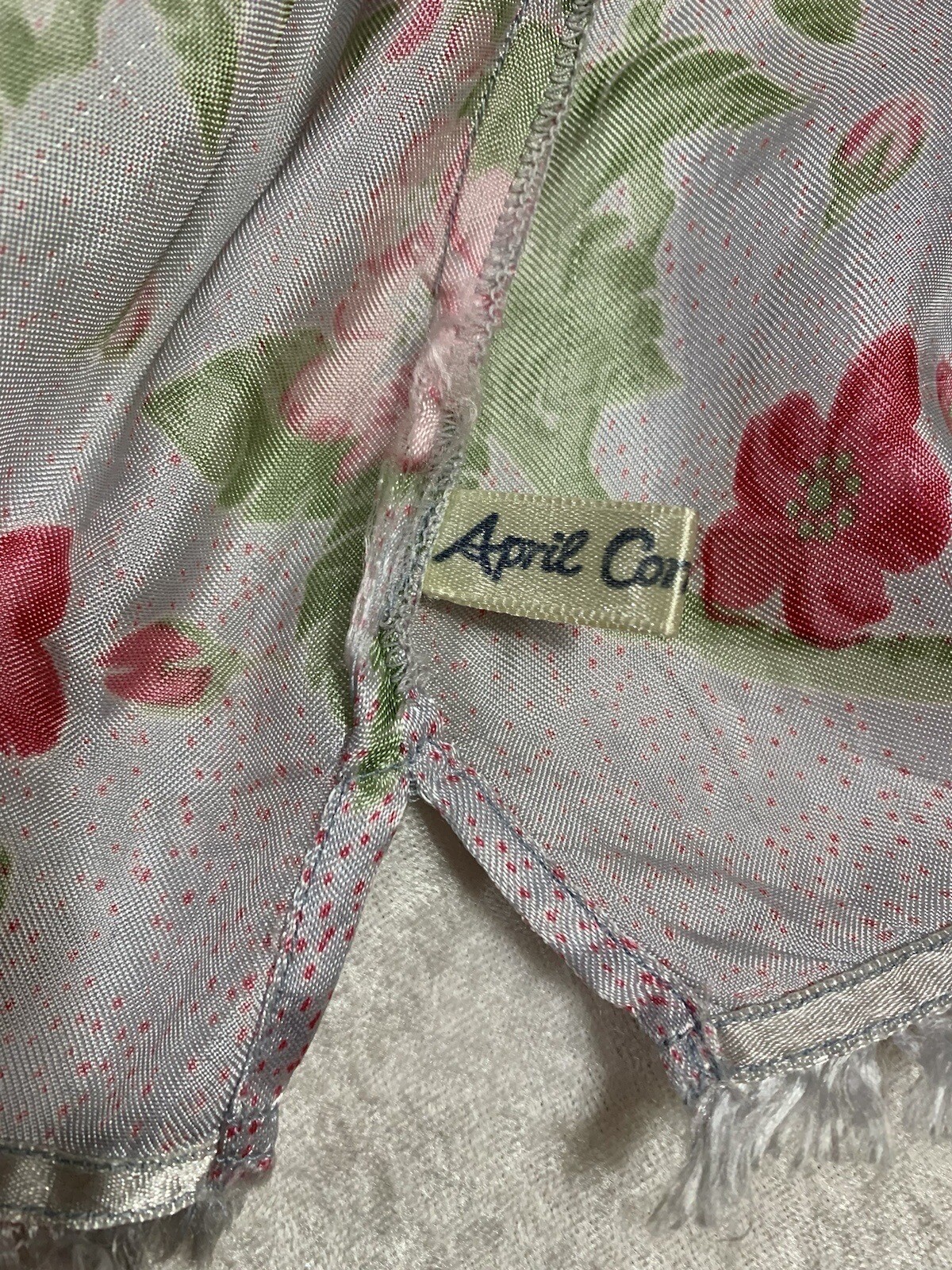 April Cornell Top And Skirt Set Blue And Pink Satin Flowers Size L NWT
