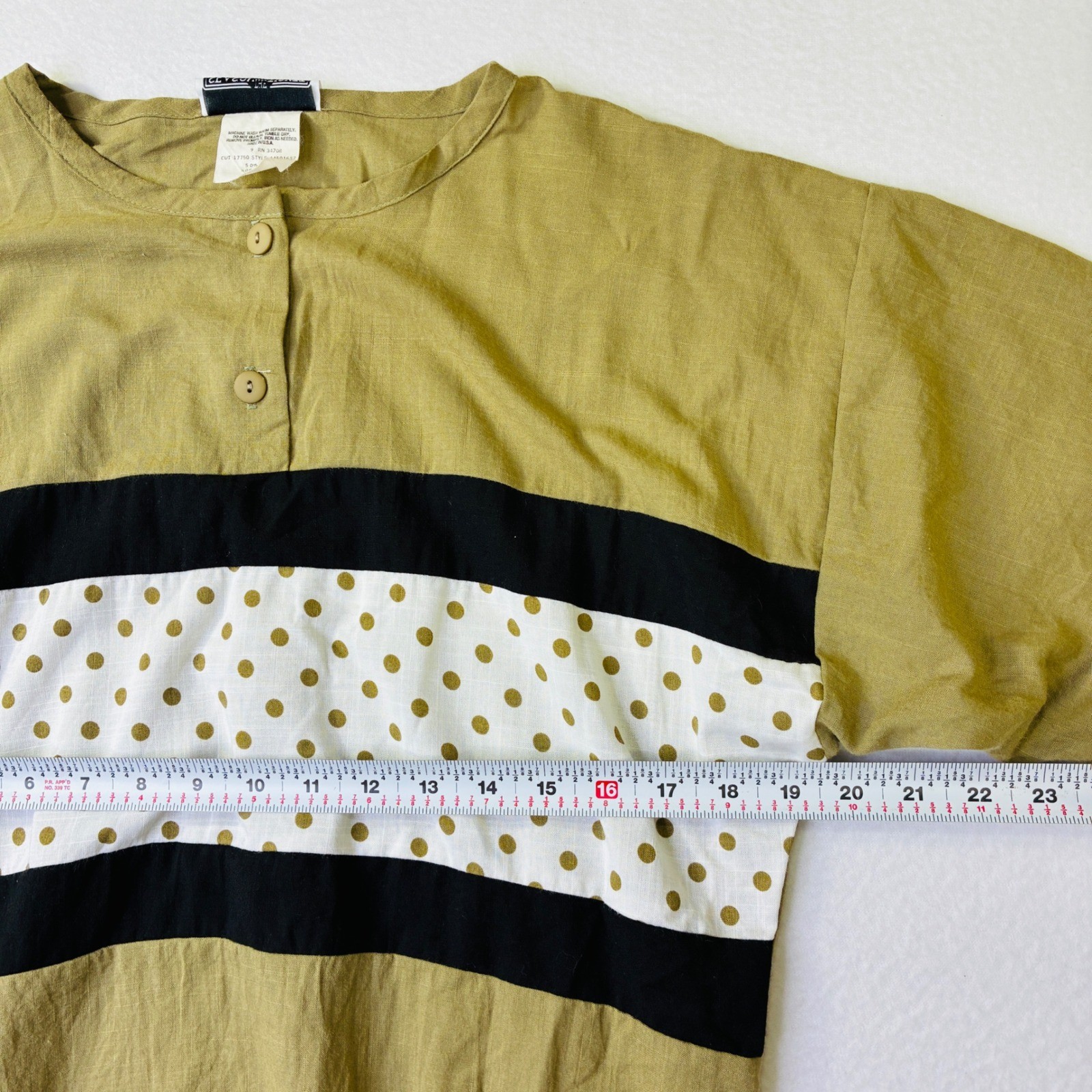 Vintage The Season Ticket Polka Dot Colorblock Henley Top Mustard Yellow Size M