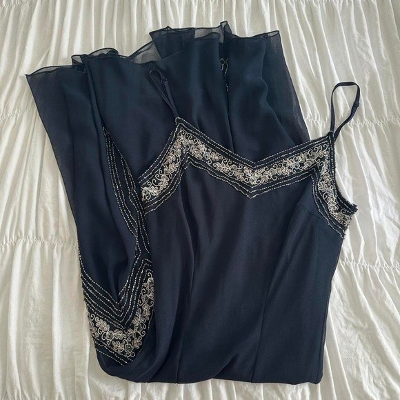 Vintage Y2K JKara New York S Navy Beaded Midi Dress