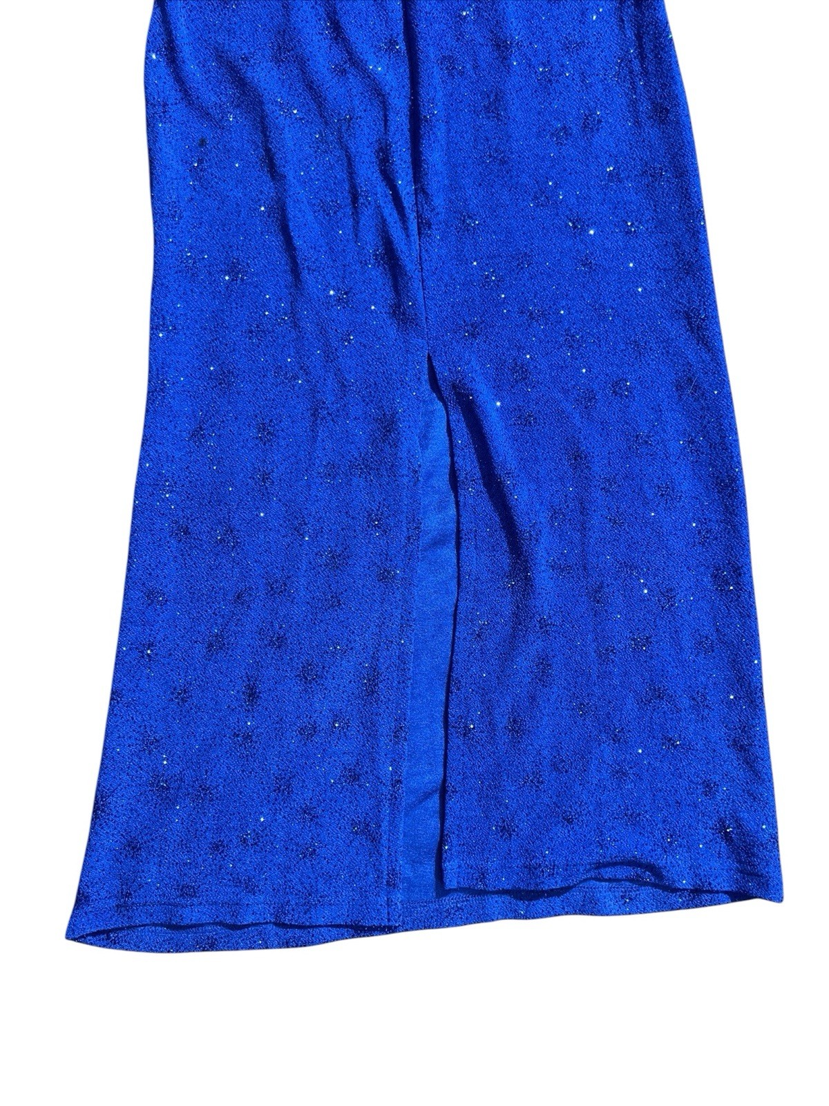 Vtg 1990s Royal Blue Sparkly Slinky Strapless Dress Sz S Byer Too! NWT Defects