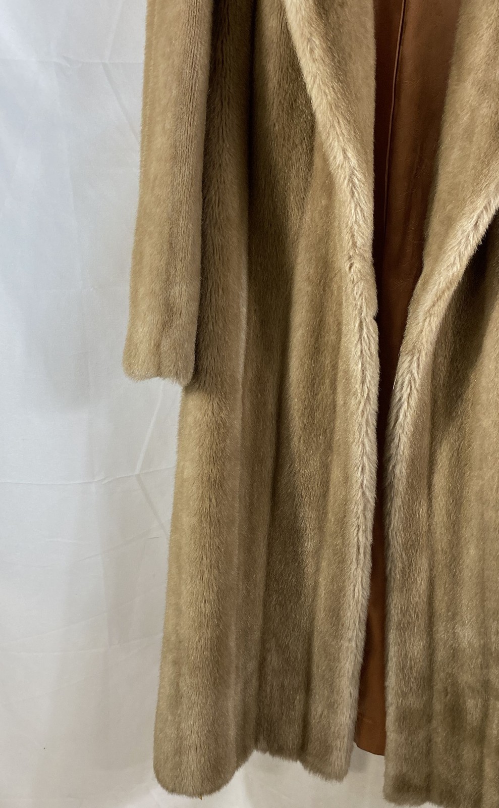 Vintage 70s Sears Best Women’s Tan Faux Fur Full Length Long Coat Size M