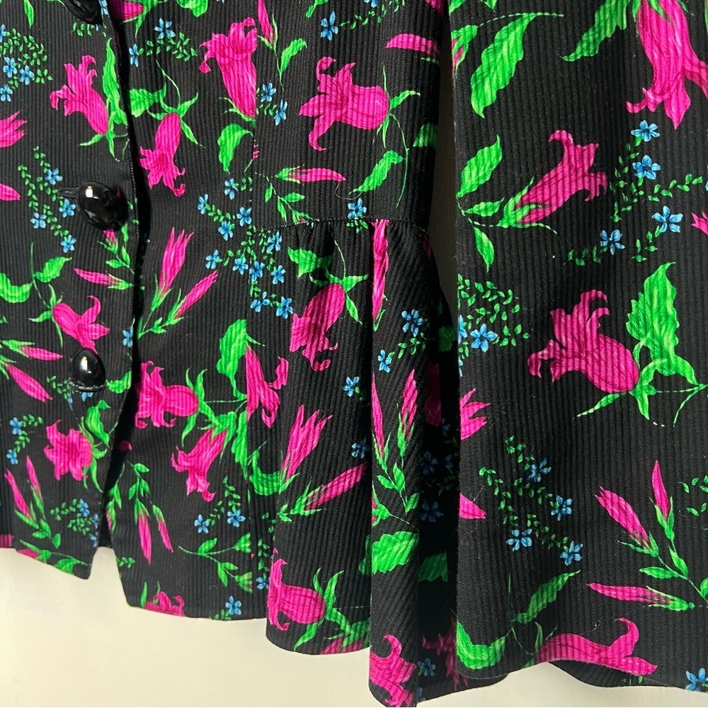 Kimijima Boutique Tokyo Paris Vintage Floral Peplum Blazer Black Designer Sz. M