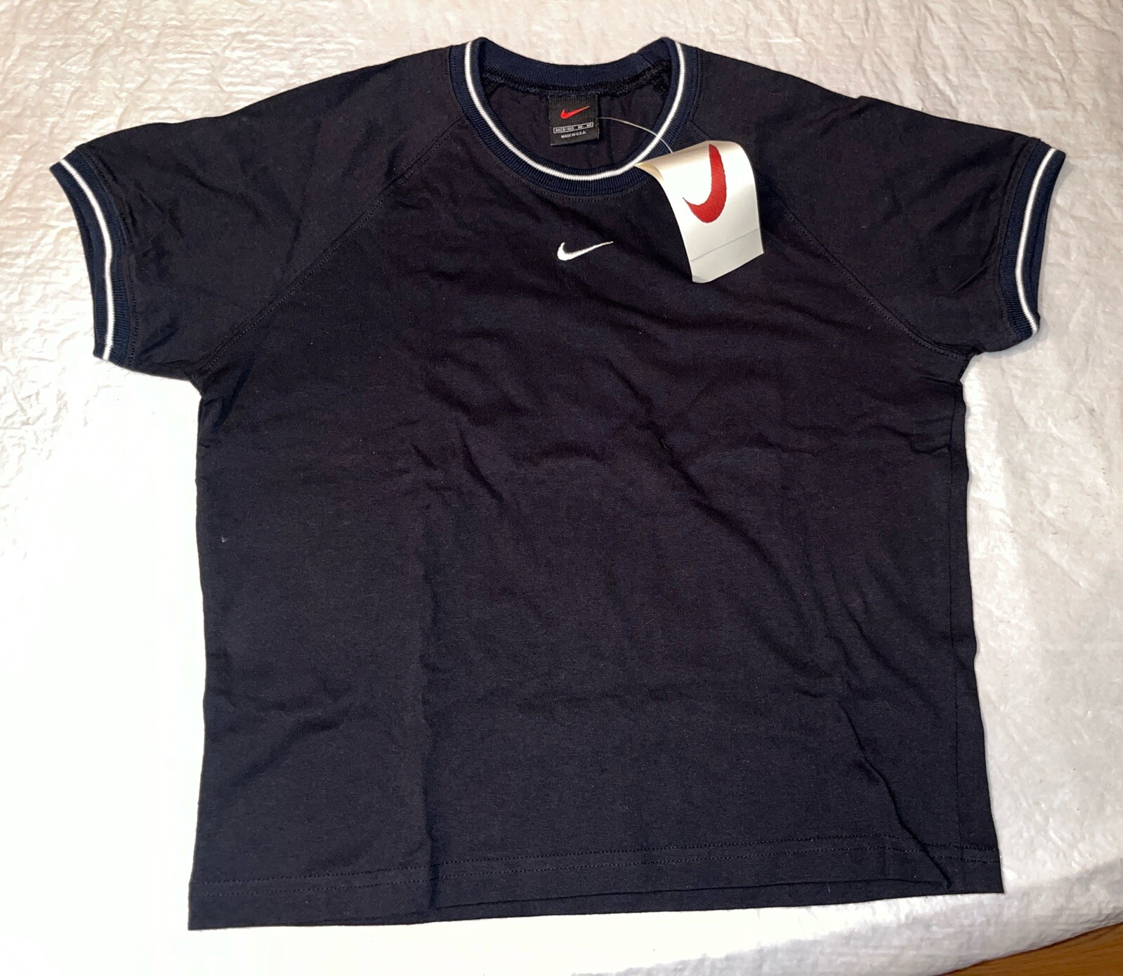 vtg 1997 NEW Nike black ringer t shirt center swoosh MADE IN USA womens medium
