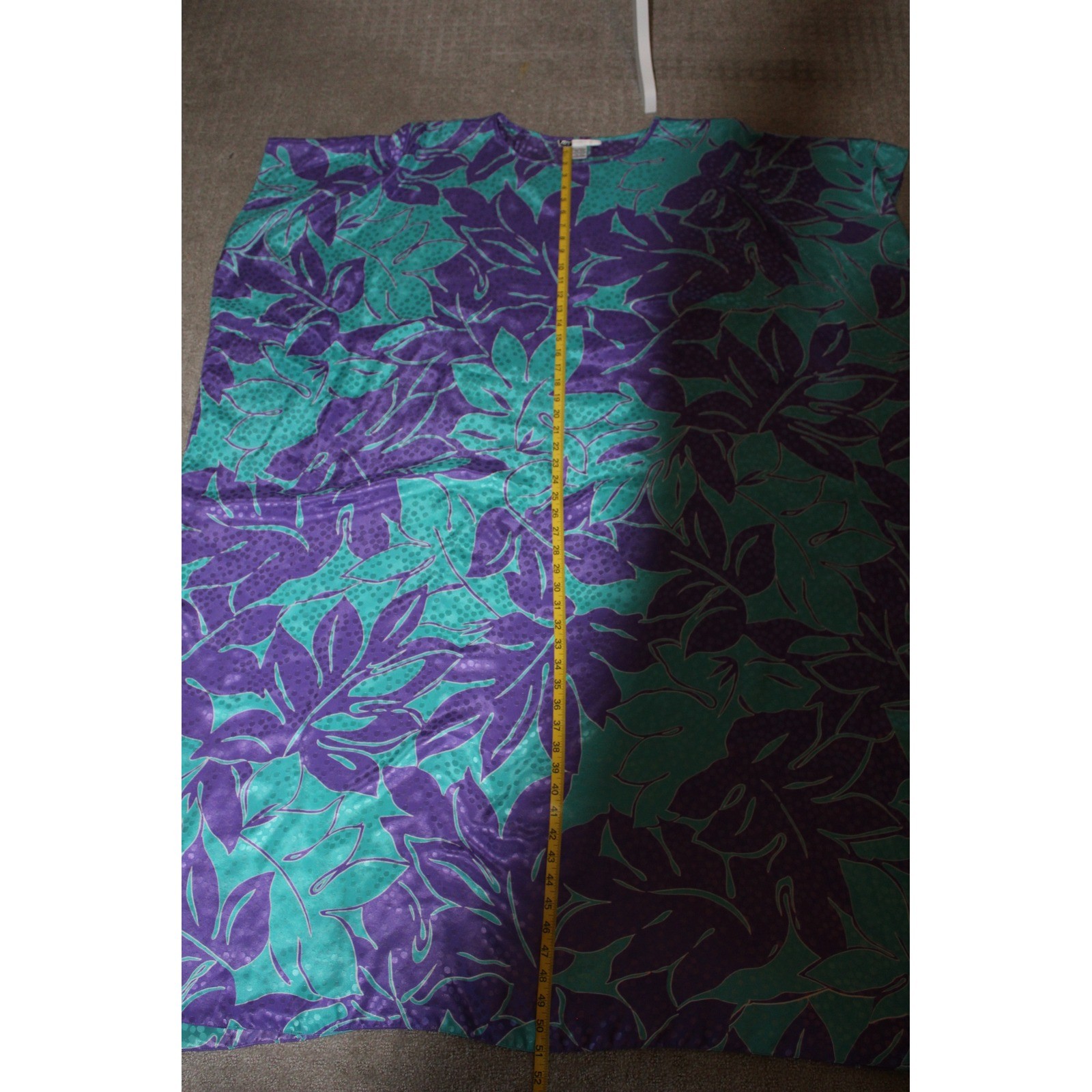 VTG Morgan Taylor Caftan Gown Purple Teal Tropical Satin Women’s Mumu Coverup OS