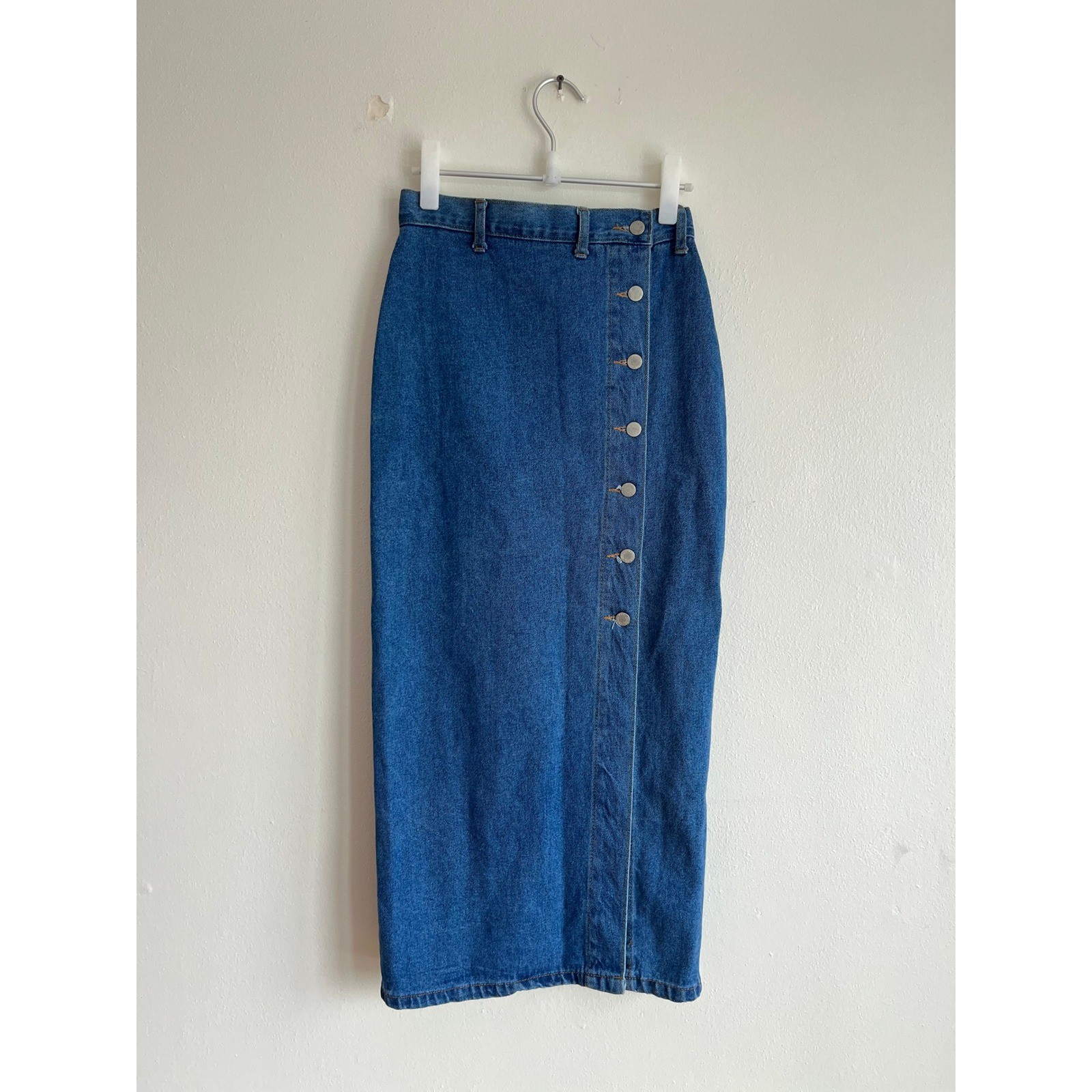 VTG Billy Blues Denim Maxi Skirt Column High Waisted Made in USA 90s Y2K Phoebe