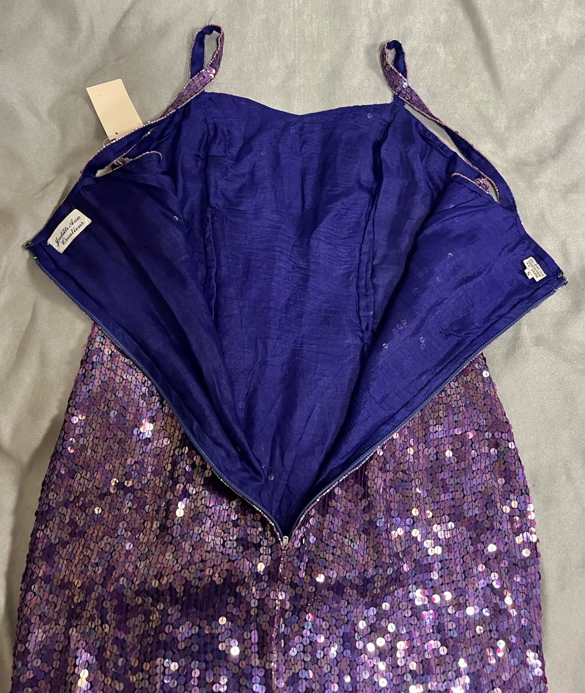 VTG Judith Ann Creations Purple Sequin Mermaid Silk Dress sz S NWT