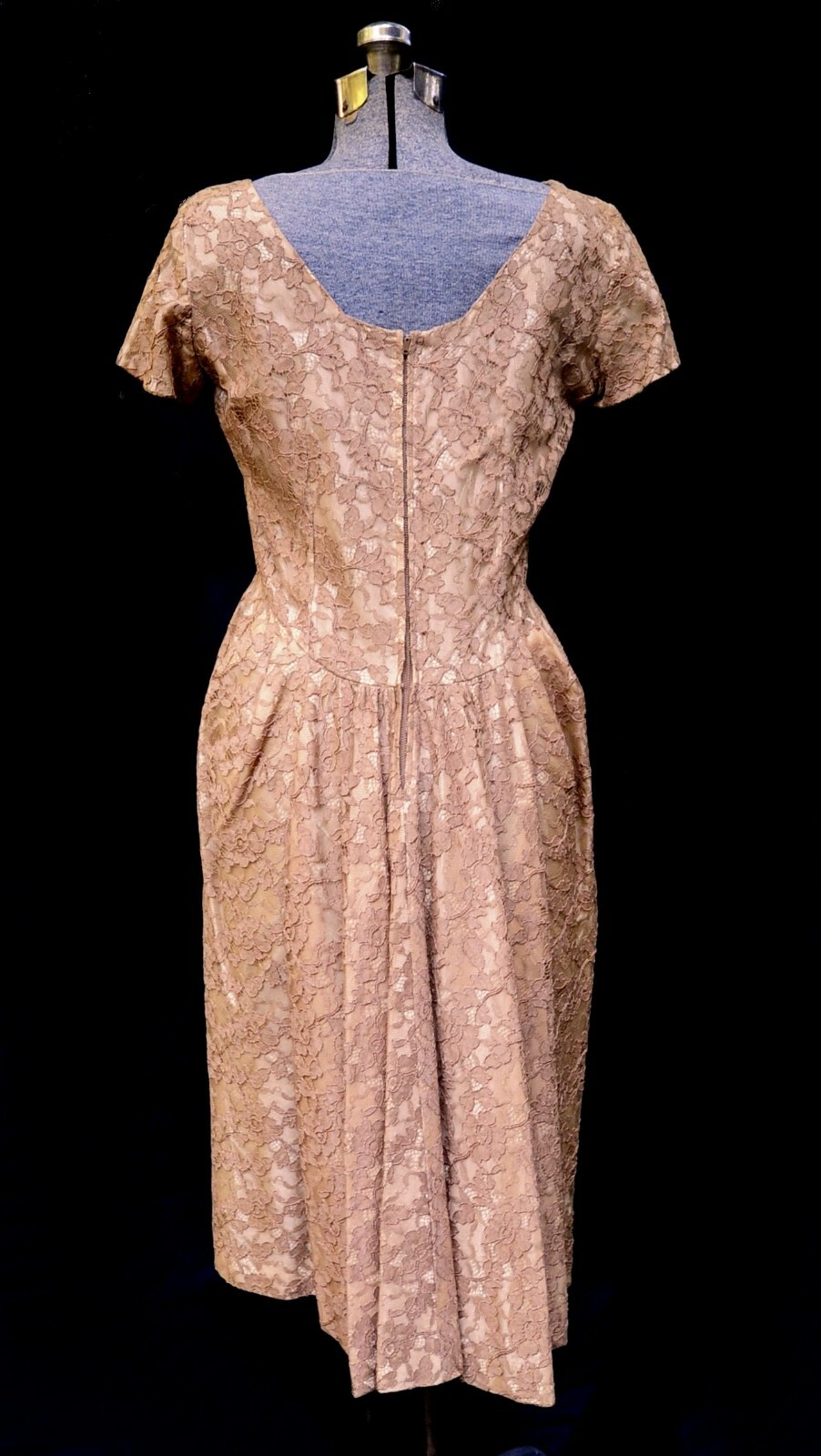 VTG 50s 60s Normal Original Sable Lace & Taffeta Party Prom Dress S/M Beading