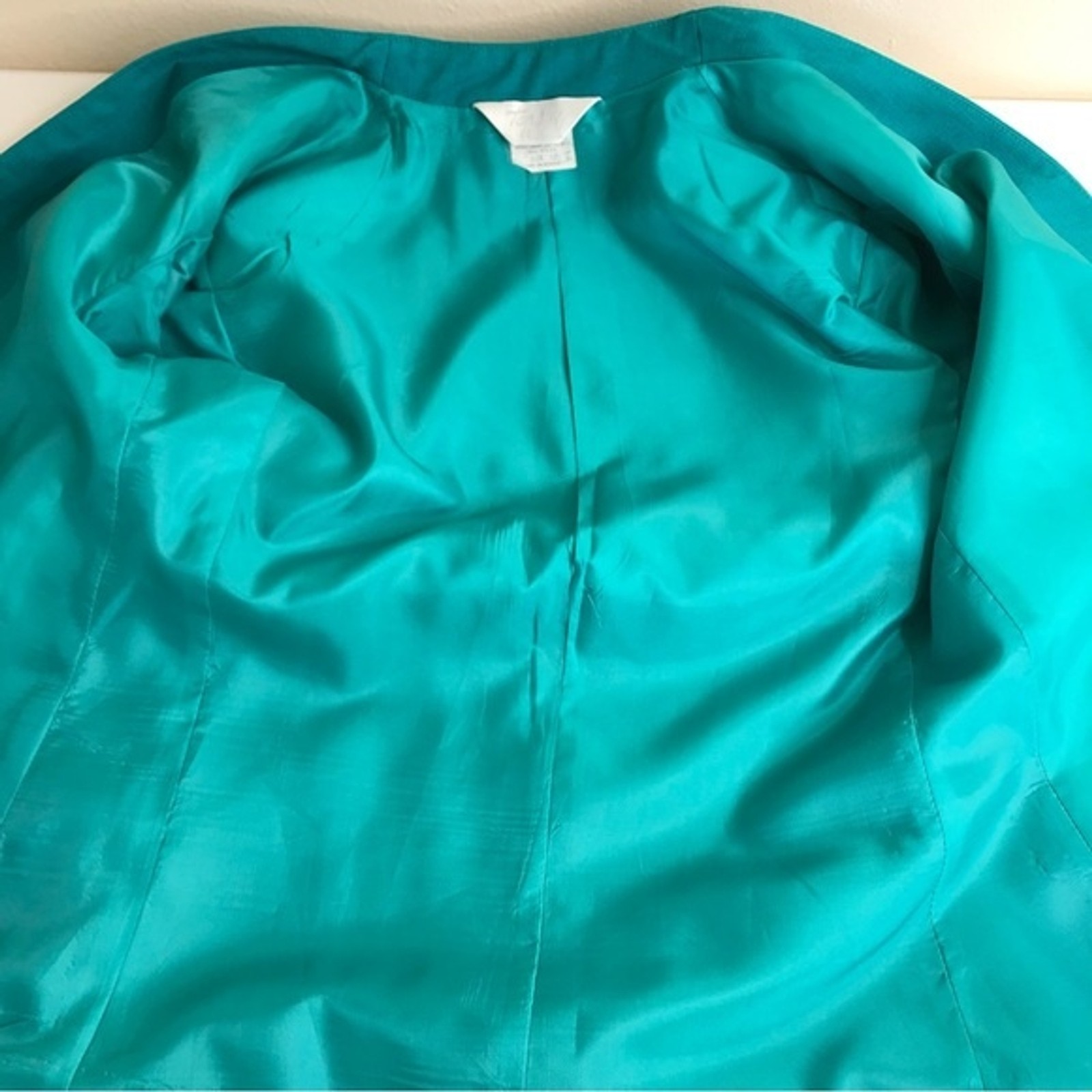 Vintage Tan Jay Div of Nygard Linen Blend Teal Open Front Blazer Jacket Women 12