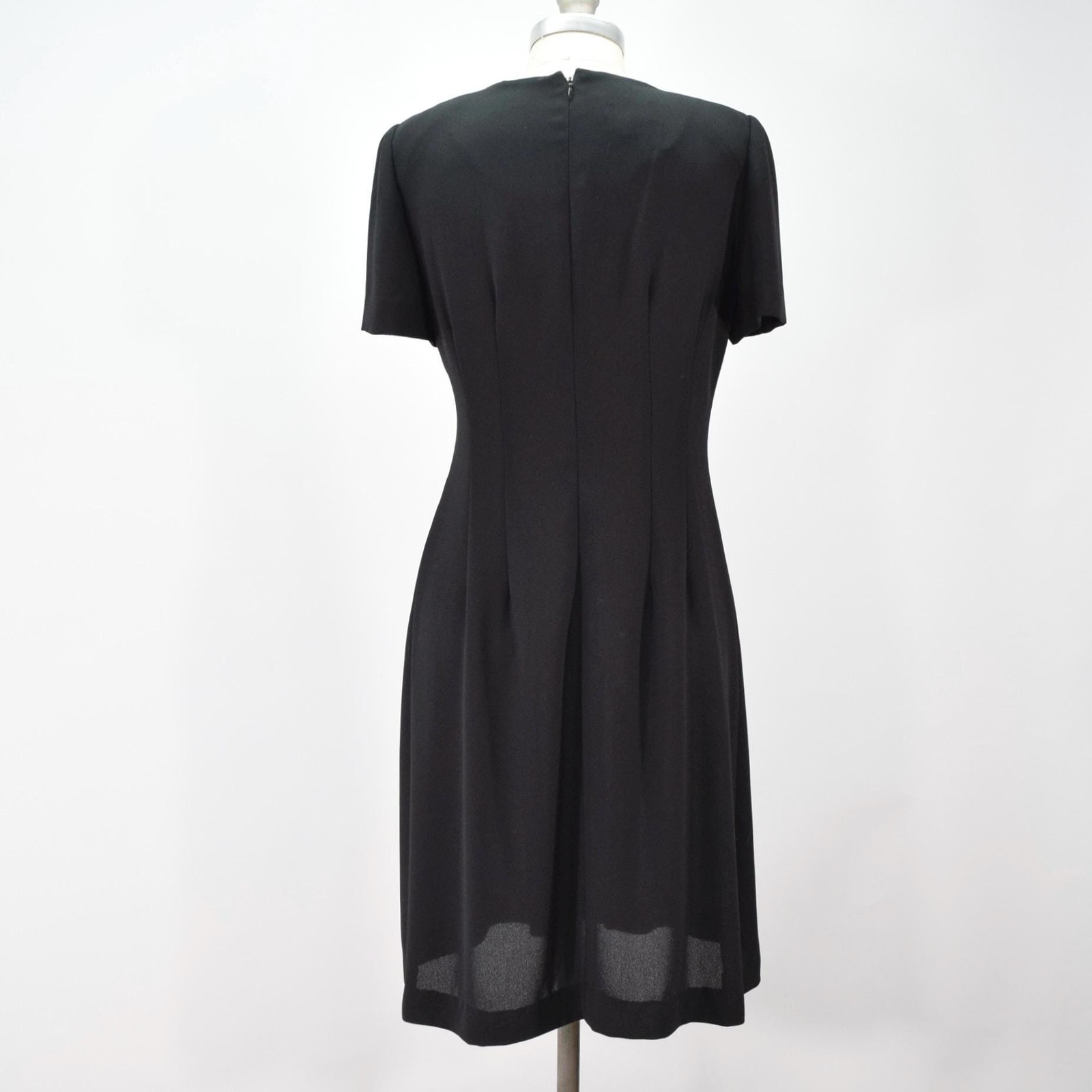 Vintage 90s Black Mini Dress 6 Button-Up Short Sleeve Fit & Flare Shirtdress