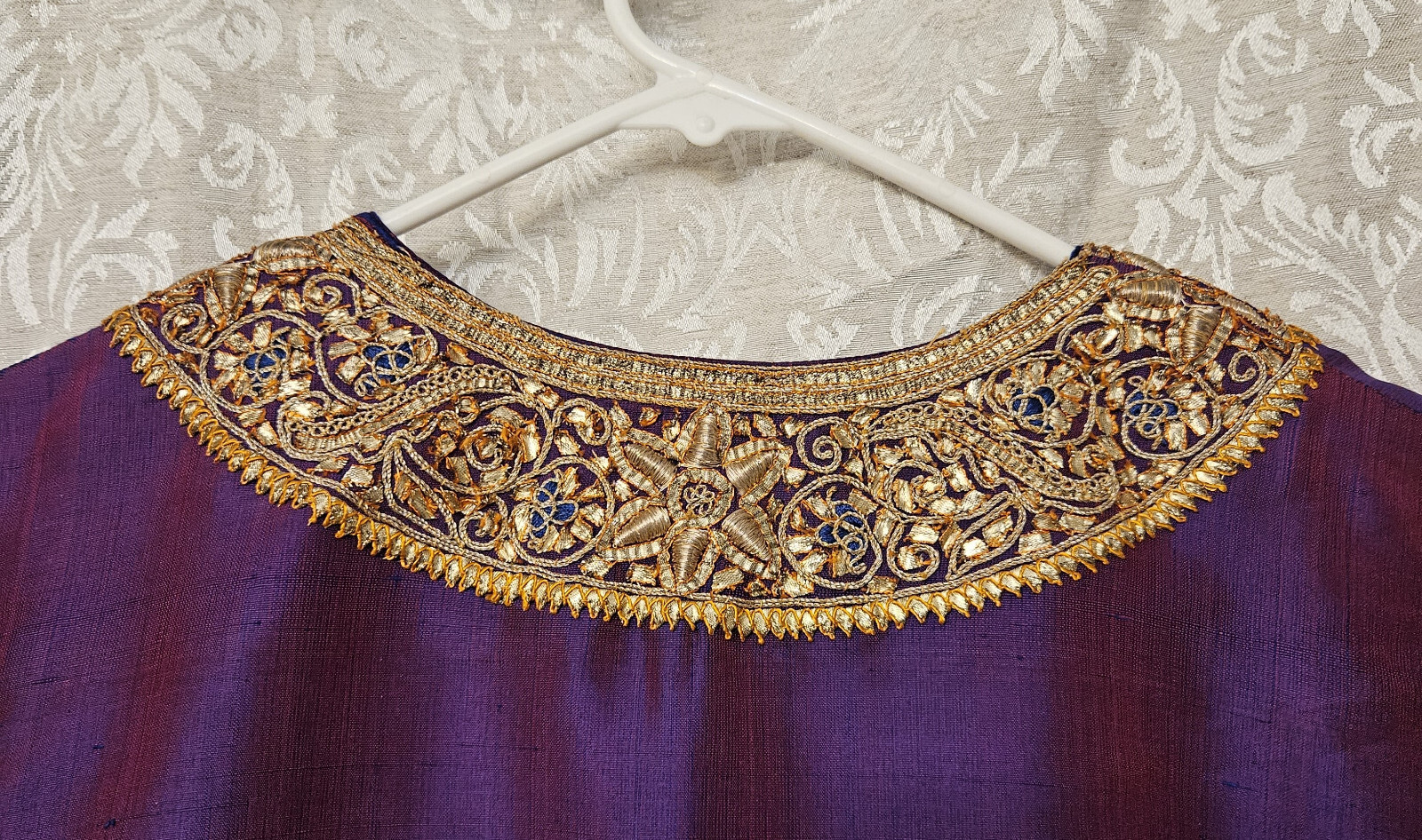 Maharani of India ’60s dupioni silk Jackie O dress thick gold bullion embroidery