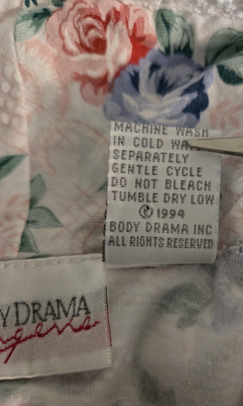 Body Drama Lingerie Pink Blue Roses Granny Gown VTG 90’s 100% Cotton L