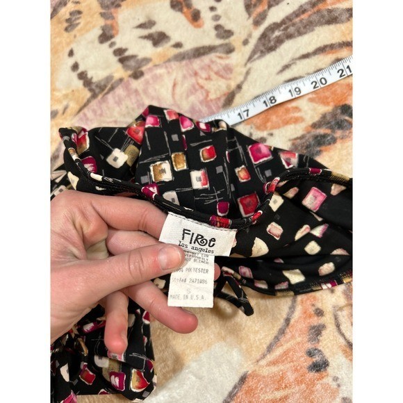 Vintage 90s Womens Geometric Square Print Midi Skirt S Retro Mod Eclectic Funky