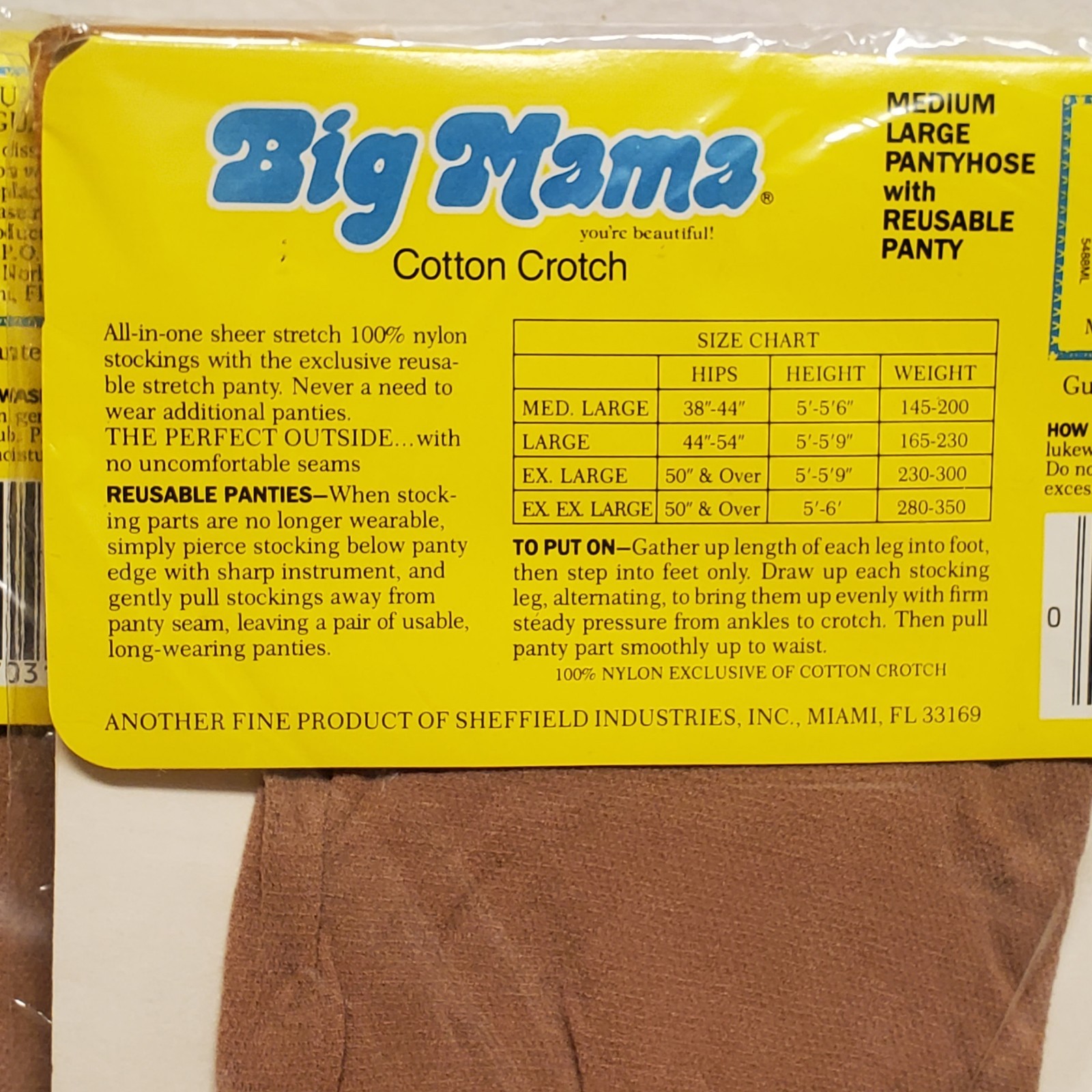 Lot of 2 Vintage 1983 Big Mama Pantyhose M L BEIGETONE Cotton Crotch Sheffield