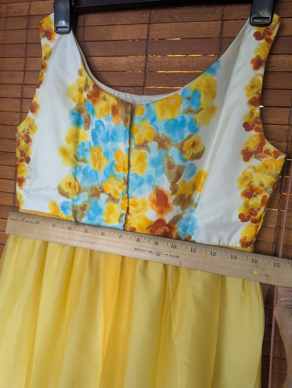 Vintage 1960s Emma Domb California Yellow Floral Chiffon Empire Maxi Gown USA 9