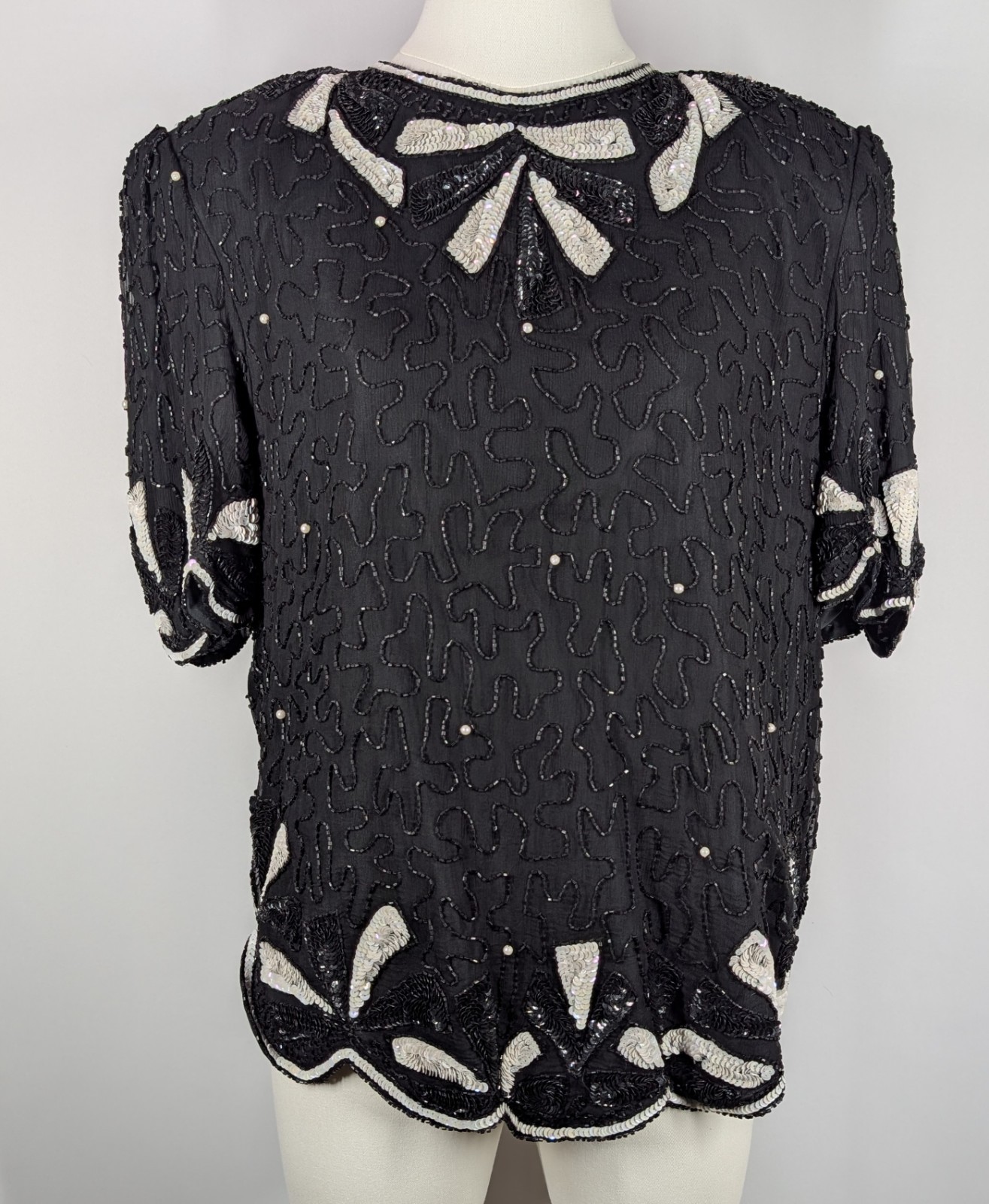 Vintage Carina Women’s Lot Of 2 Silk Beaded Two Piece Outfit Top Skirt Black