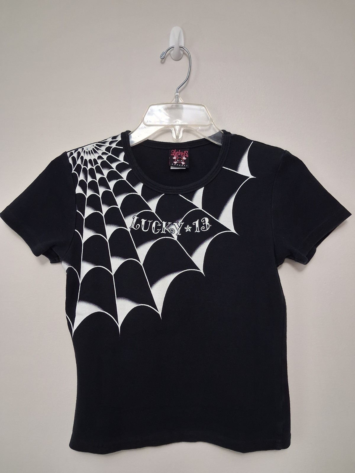 Vintage Y2K Lucky 13 Spider Web Graphic T-Shirt Hot Topic Mall Goth Medium M