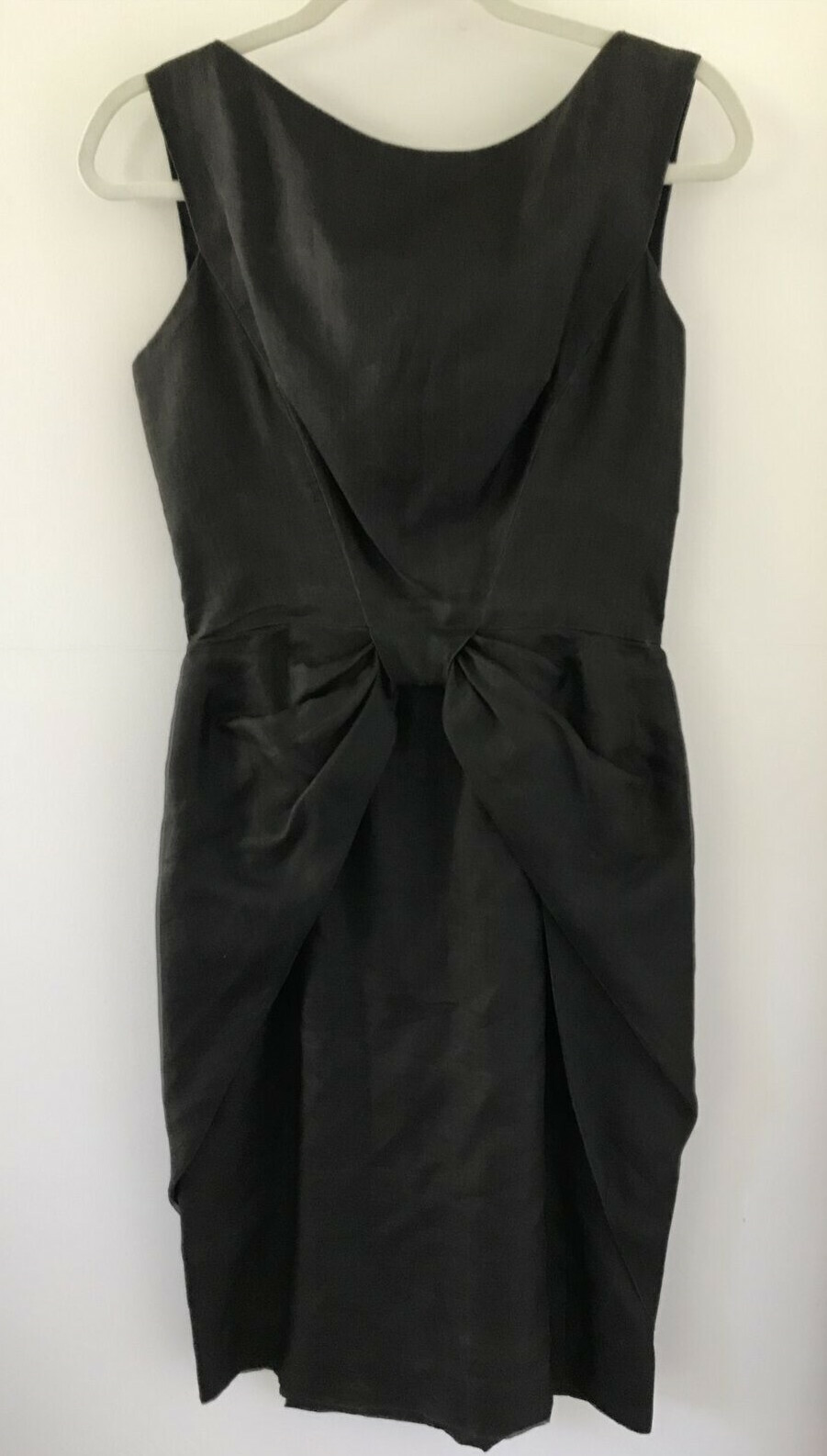 Vintage 1950s Handmade Black Crepe Fitted Waist Wiggle Cocktail Shift Dress 38″