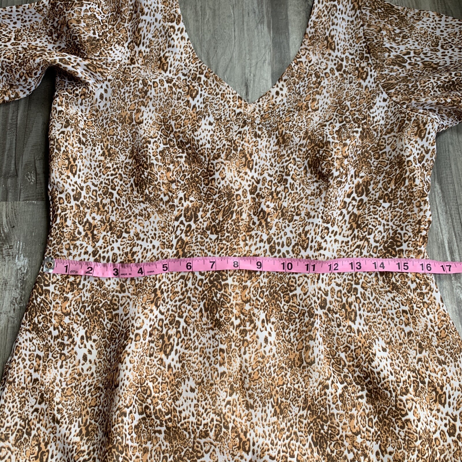 Vintage Animal Leopard Print Dress Sheath Short Sleeve Medium Large Size 8 10