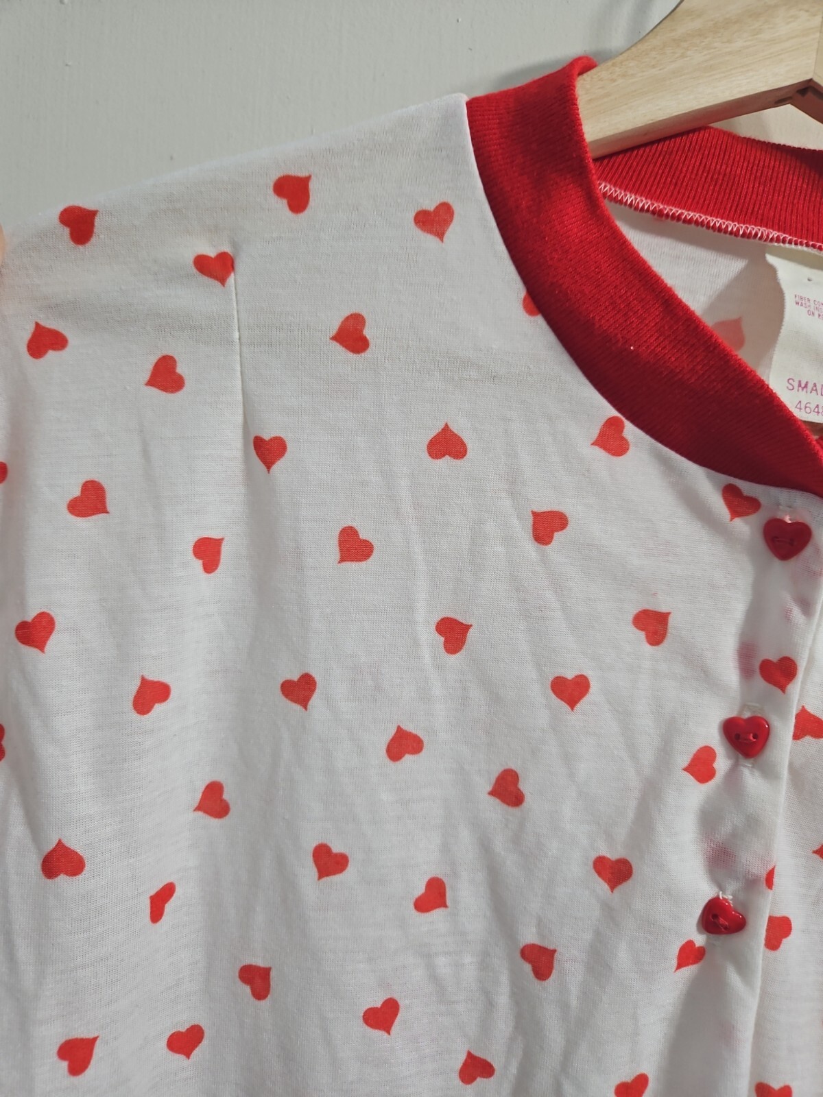 Vtg 1980s Teddy Bear & Hearts Nightgown Single Stitch Sleep Shirt Union Made USA