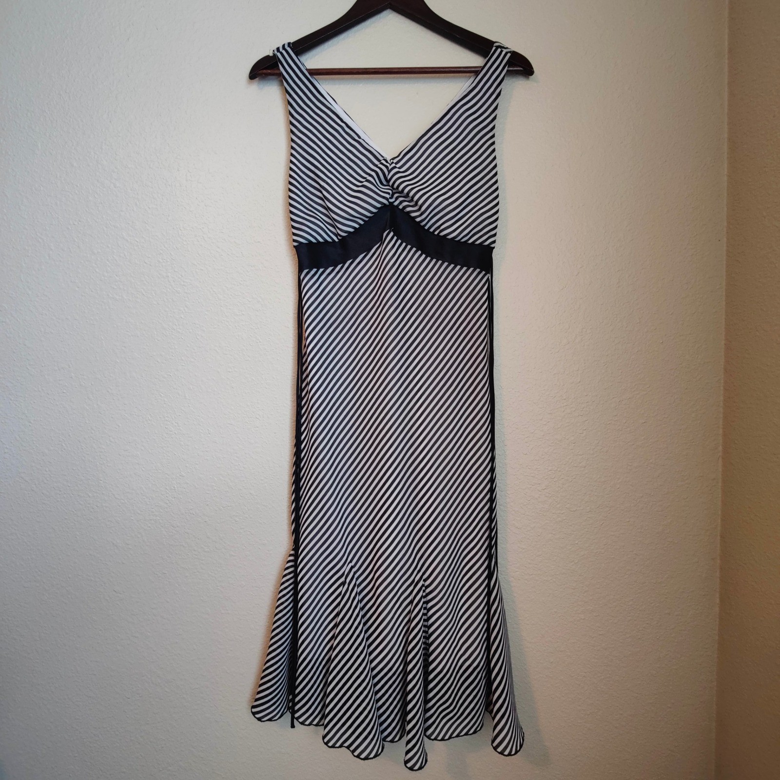 Vintage Y2K Graphic Striped Babydoll Midi Dress Mermaid Flounce 7/8 USA Studio Y