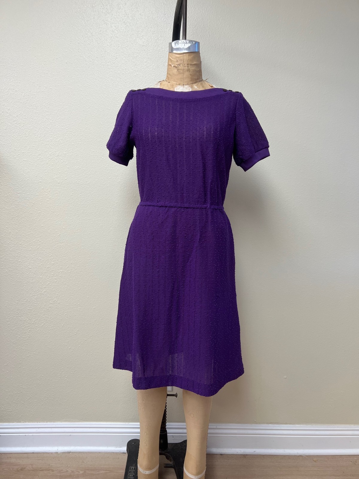 EUC Vintage 70s 80s Open Knit See Through Lightweight Summer Purple Dress Medium
