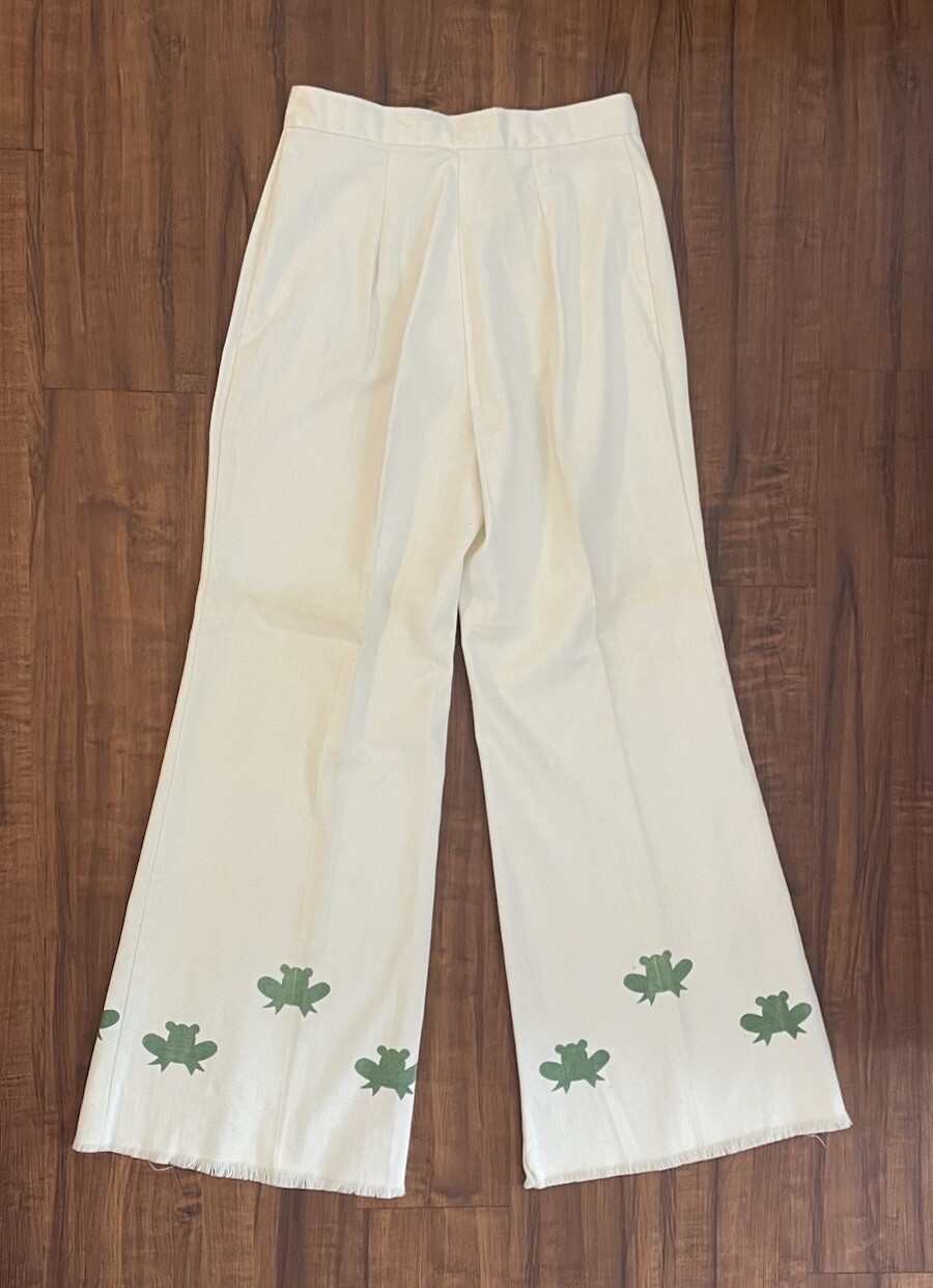 VTG 70s Lady Wrangler Frog Graphic Top Bell Bottom Set Boho Cottagecore Rare M
