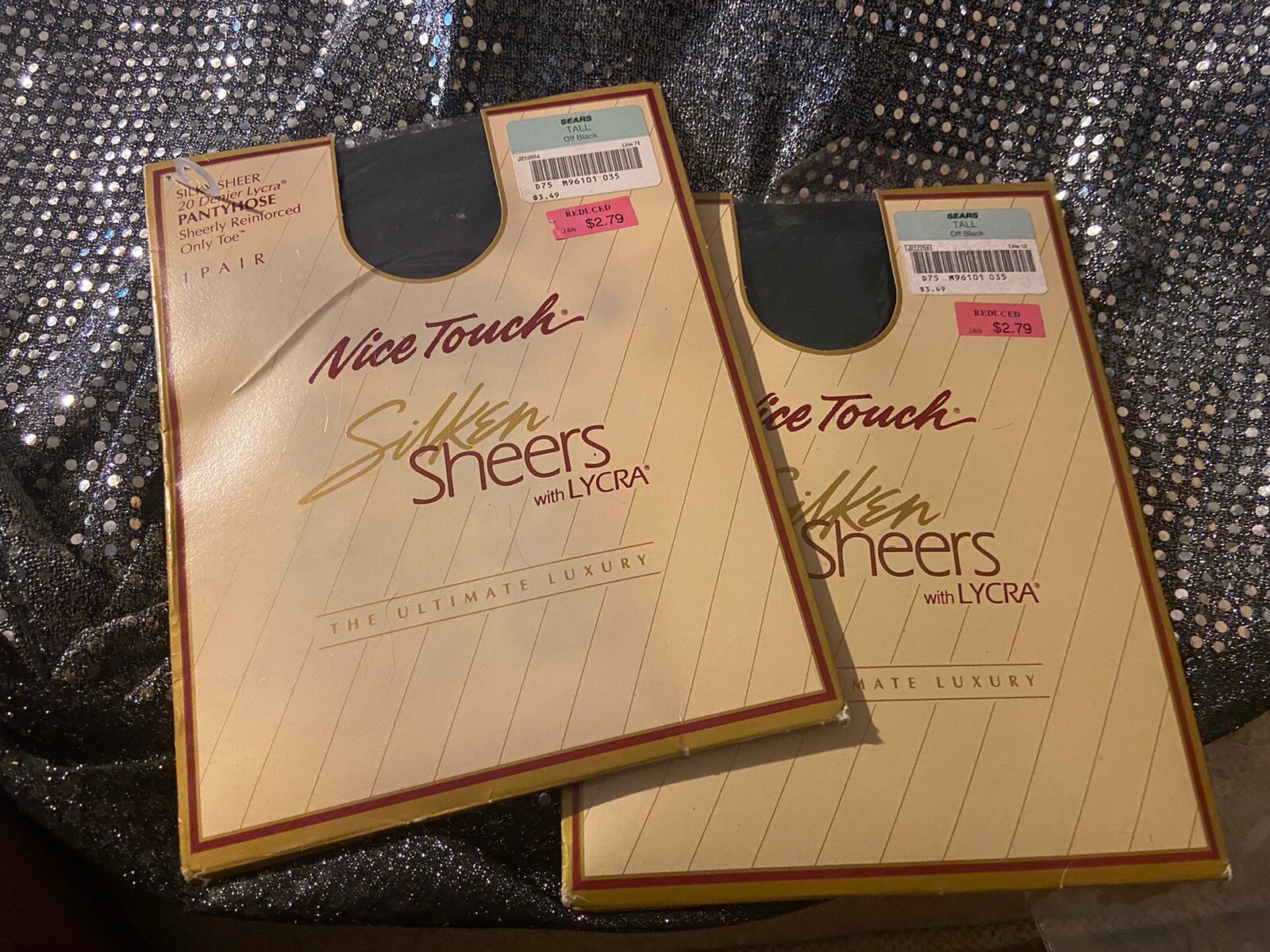 2 Pairs Sears Vtg Nice Touch Silken Sheers W Lycra Tall Off Black Panty Hose